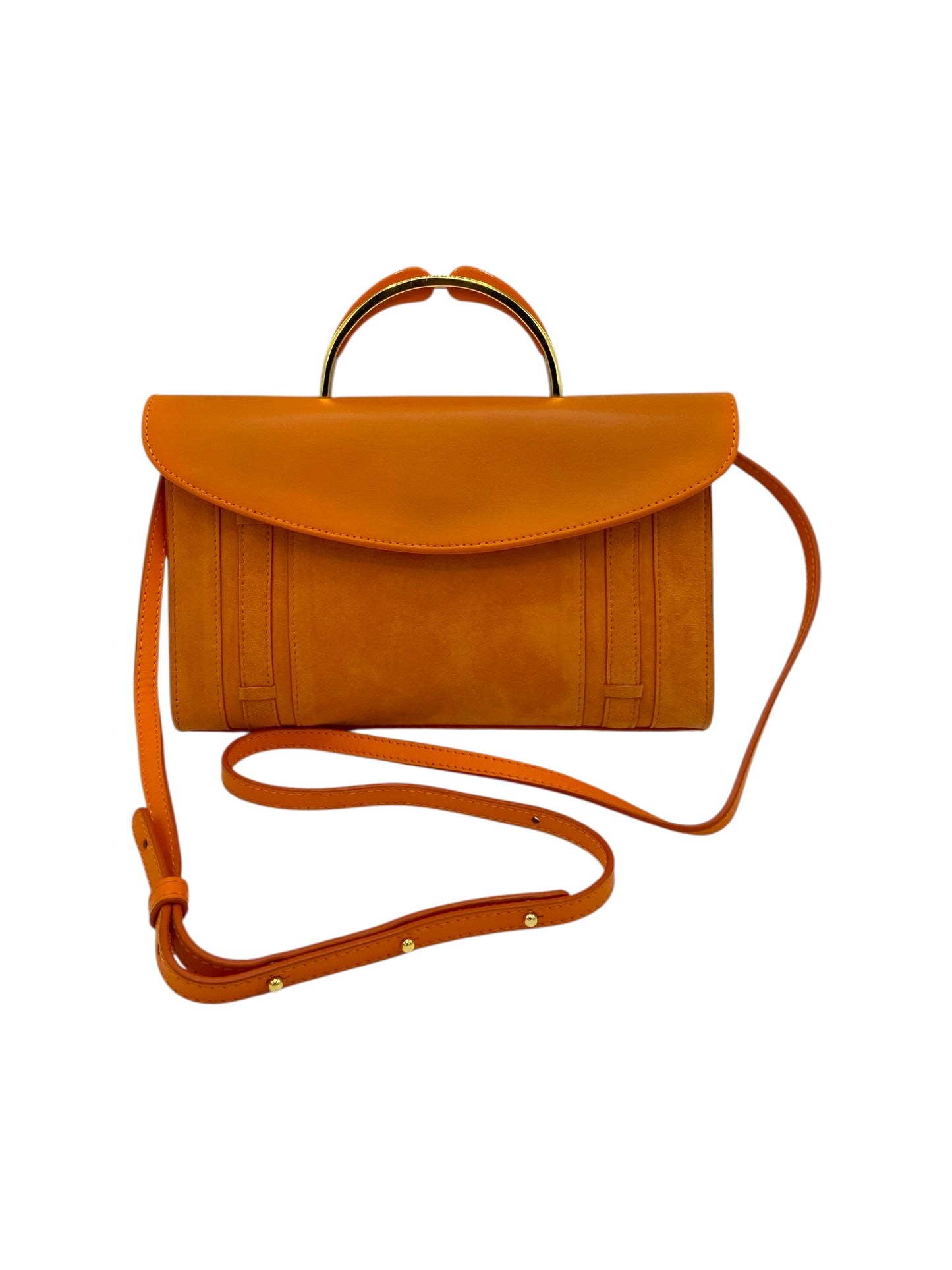 Mansur Gavriel Orange Suede Flapover Mini Shoulder Bag