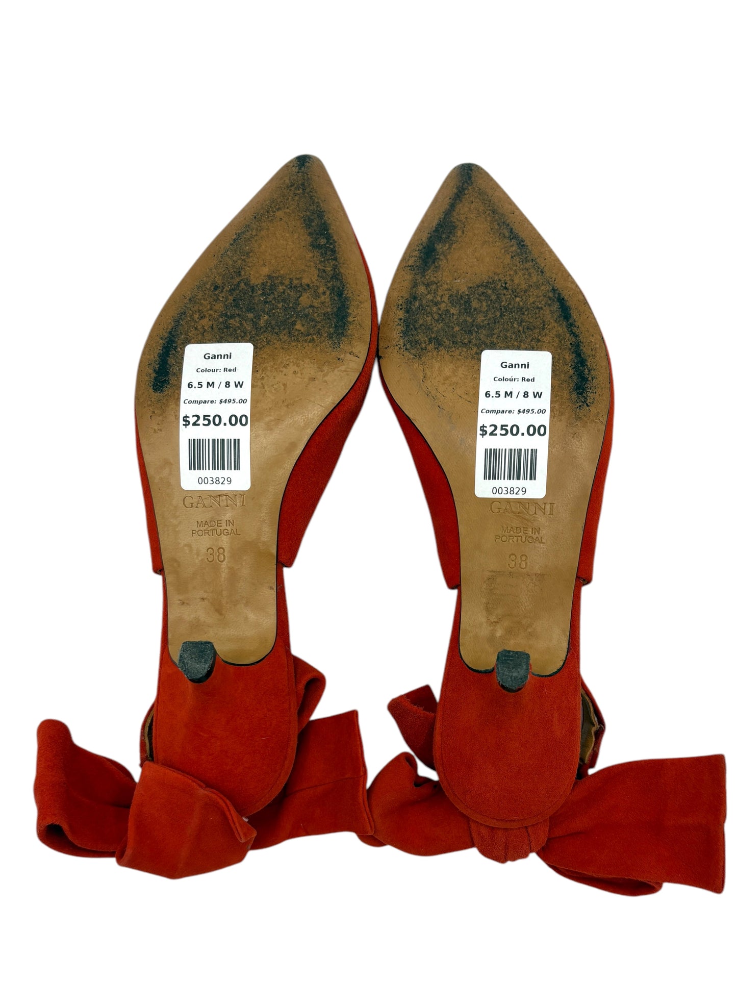 Ganni Red Suede Bow Strap Pumps 6.5 M / 8 W