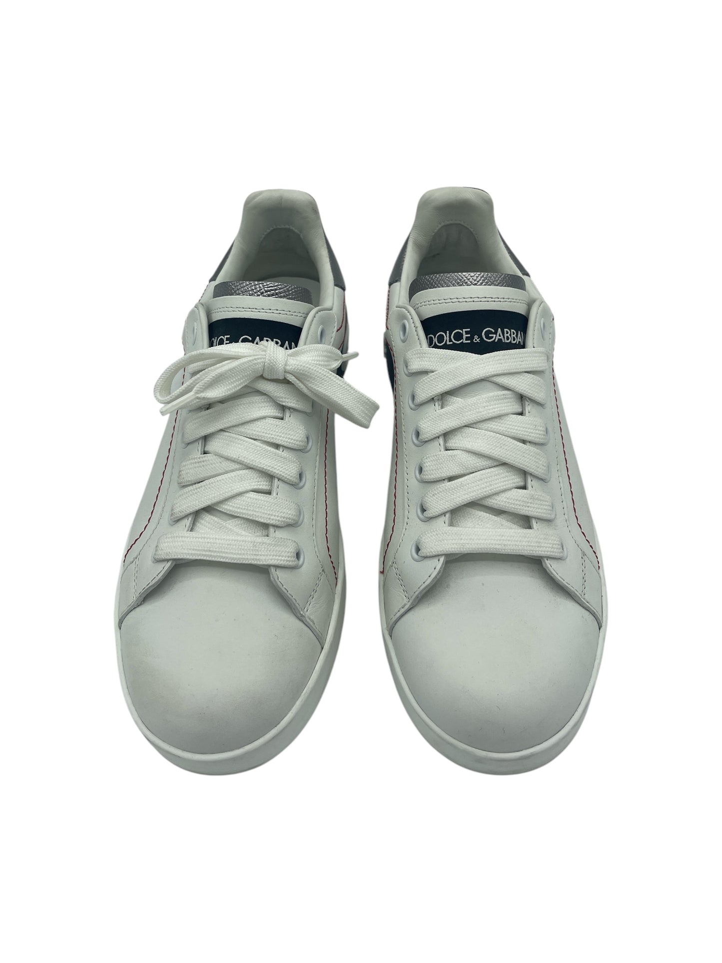 Dolce & Gabbana White & Metallic Grey Portofino Sneakers 5 M / 6.5 W