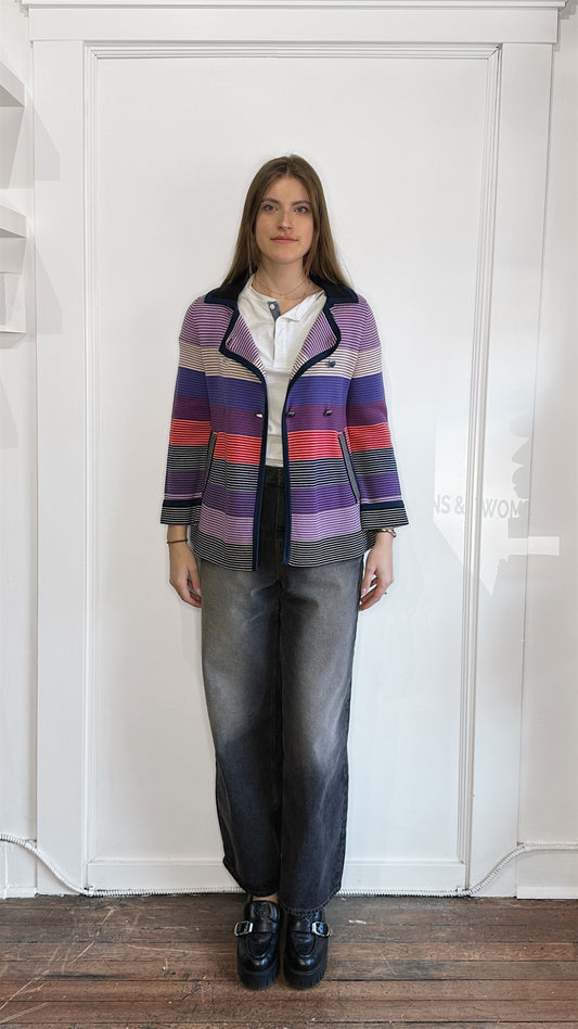 Marc By Marc Jacobs Purple & Red Striped Cotton Knit Peacoat Sweater Small