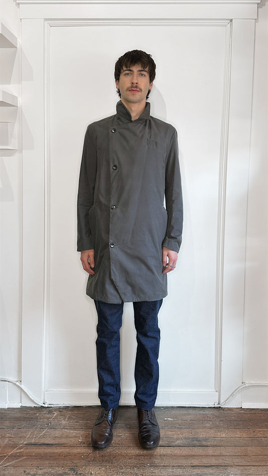 18 Waits Dark Grey Waxed Cotton DB Overcoat Small