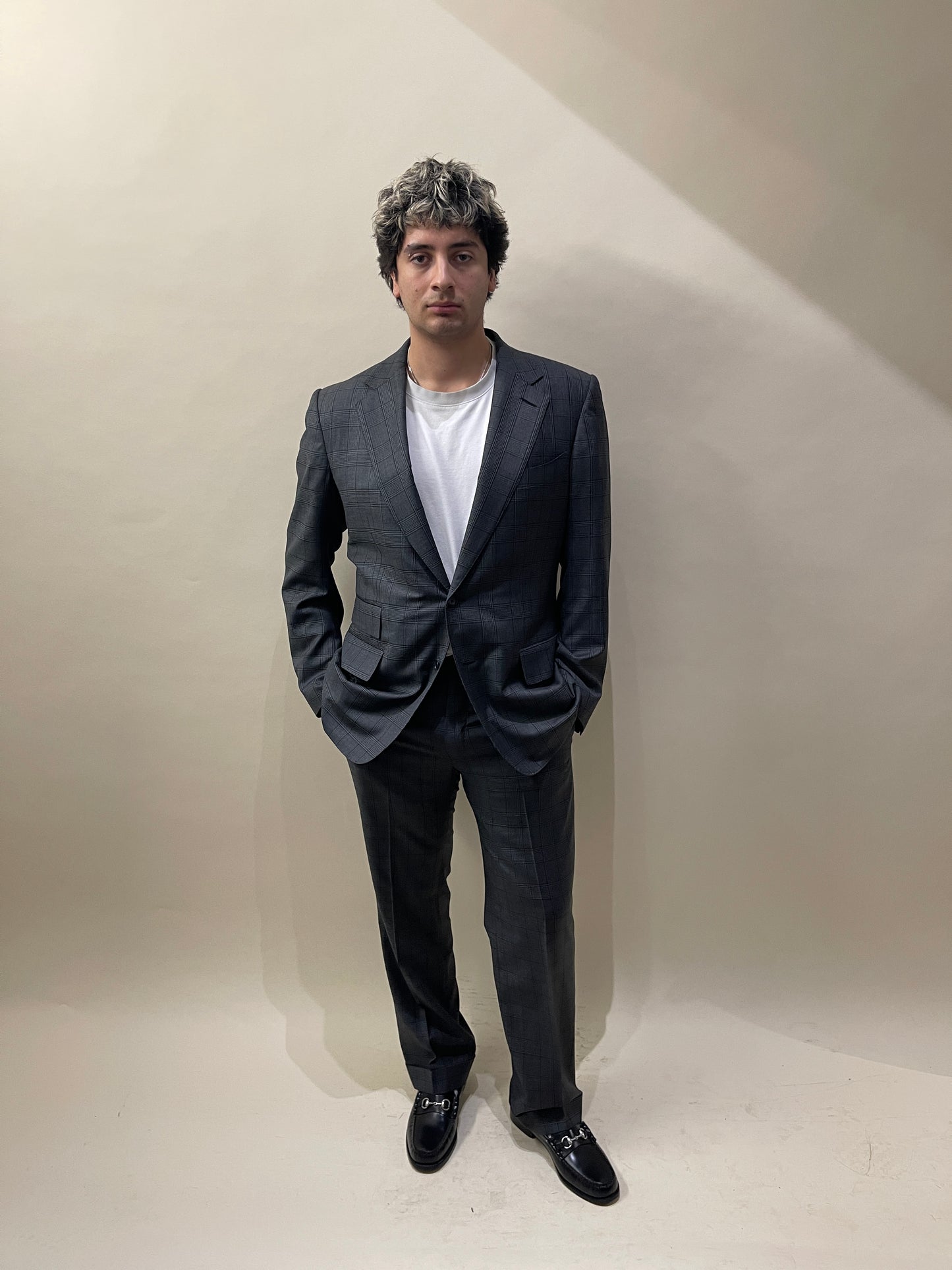 Tom Ford Dark Grey & Black Glen Check Wool Suit 44L
