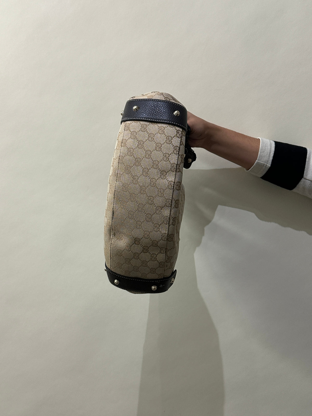 Gucci Dark Brown Leather & Canvas Monogram Pelham Bag