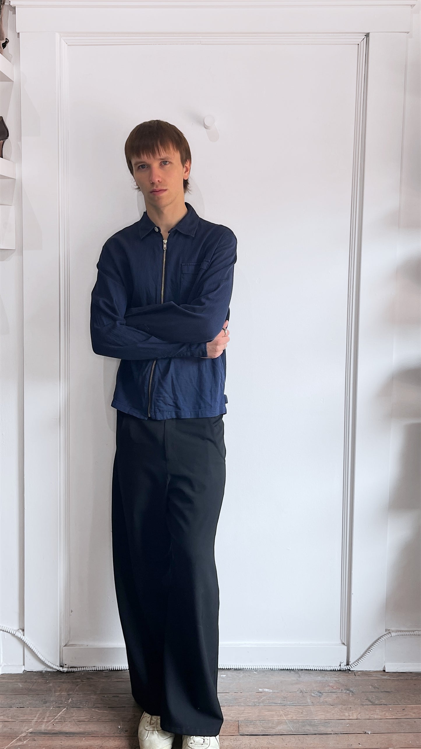 Our Legacy Navy Blue Lightweight Cotton Zip Up Overshirt 38