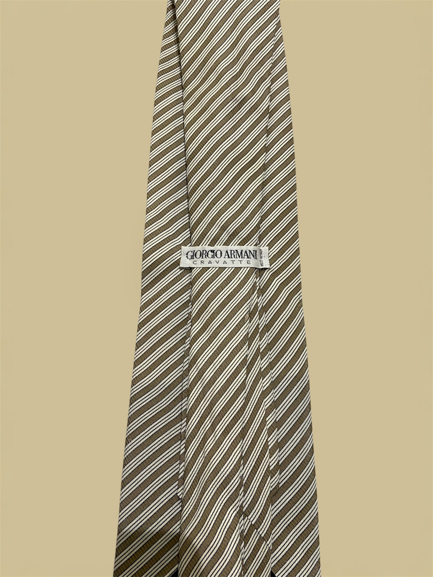 Giorgio Armani Tan & Cream Striped Silk Tie