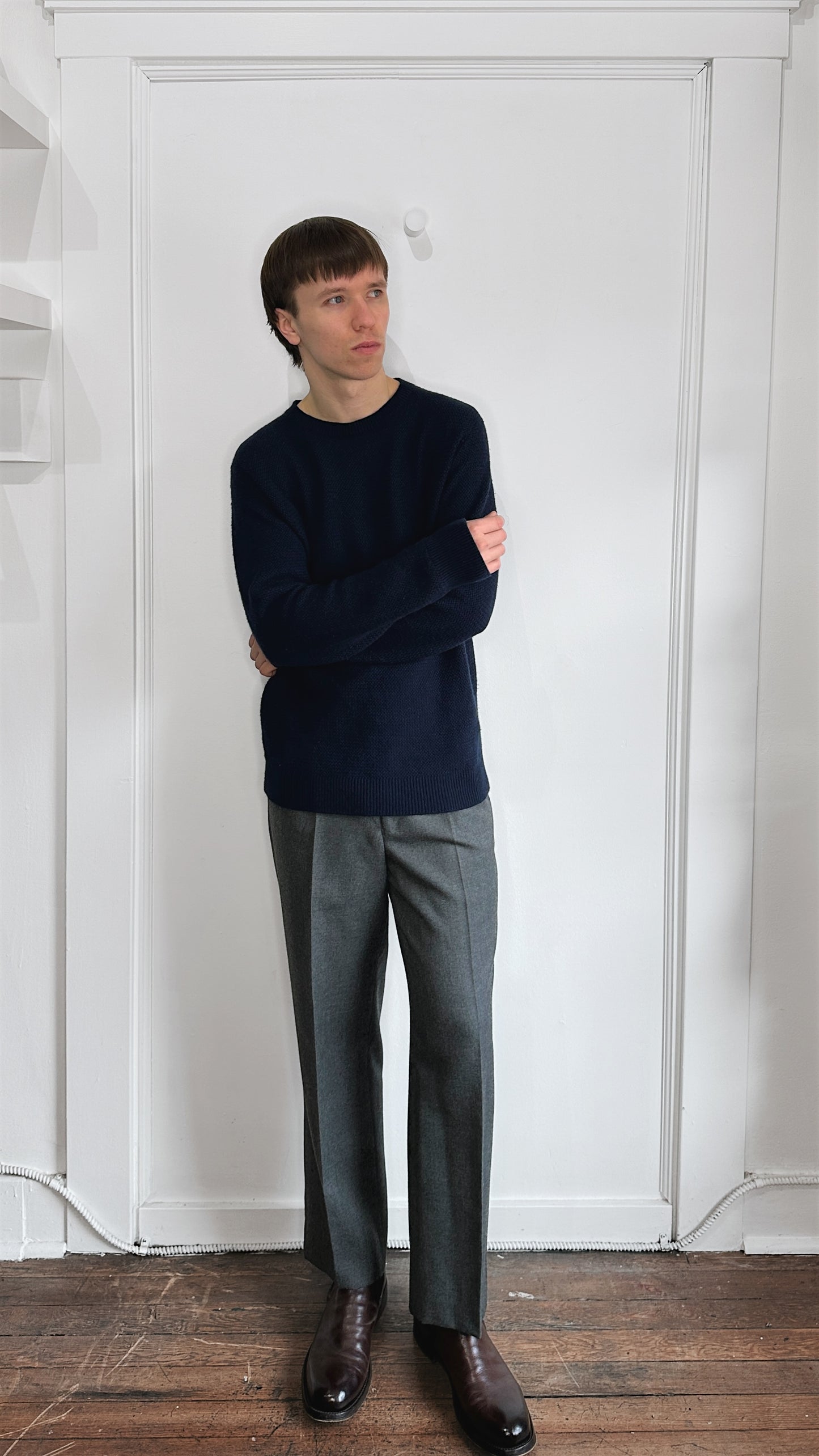 Ermenegildo Zegna Navy Blue Cashmere Knit Crewneck Sweater Extra Large