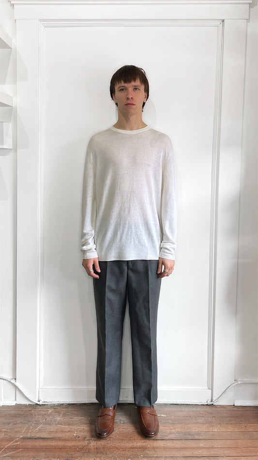 Ermenegildo Zegna Off White Linen Knit Crewneck Sweater Large