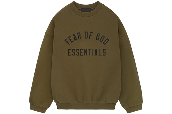 Essentials Fear of God Olive Fleece Crewneck Sweatshirt