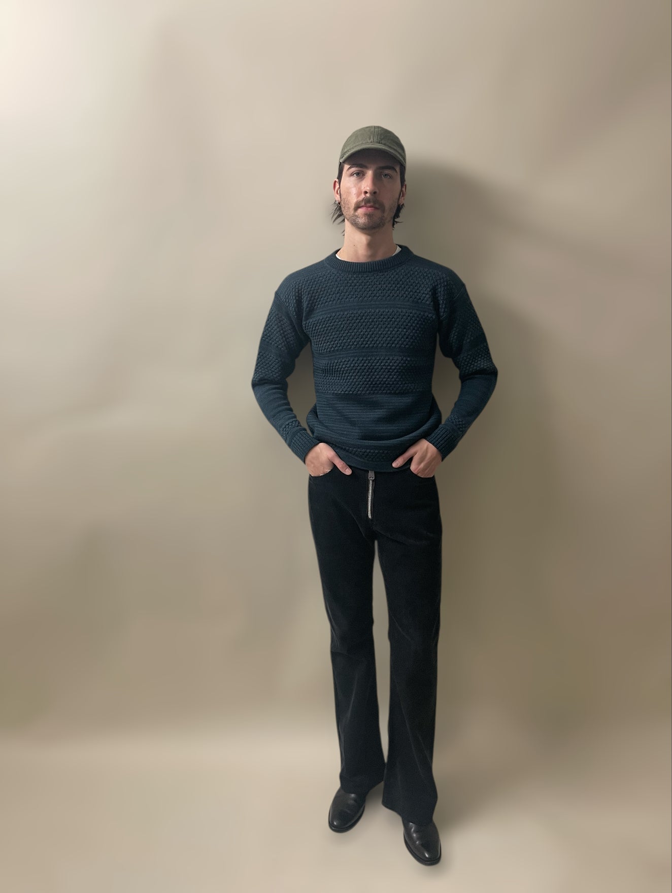 S.N.S. Herning Slate Blue Wool Fisherman Crewneck Sweater Small - S