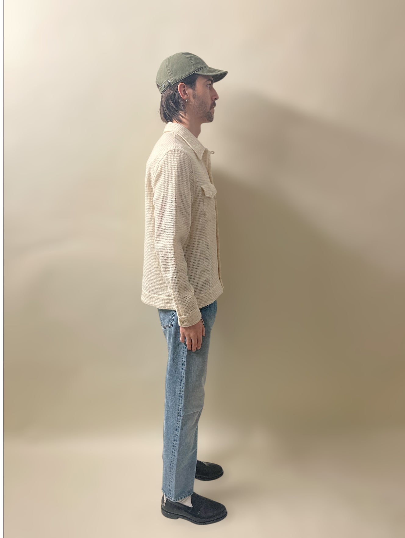 Our Legacy Cream Wool Mohair Waffle Knit LS Overshirt Small - S