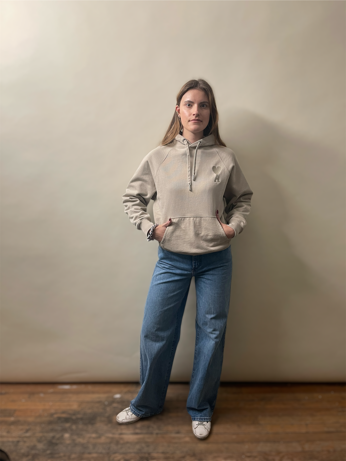 AMI Alexandre Matiussi Tan Heavy Cotton Embroidered Logo Hoodie Medium - M