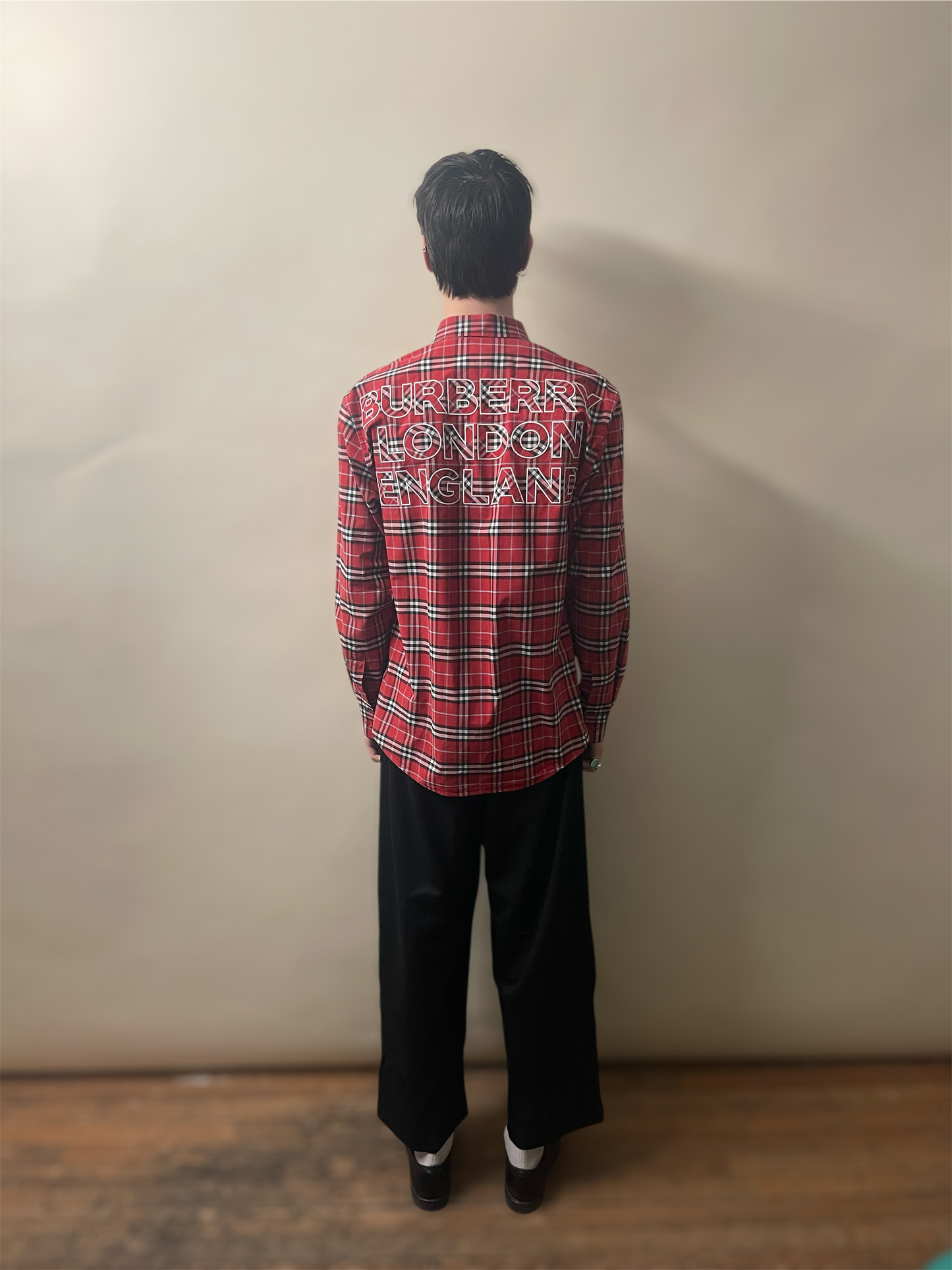 Burberry Red Plaid Embroidered Back Logo LS Button Up Shirt Medium - M