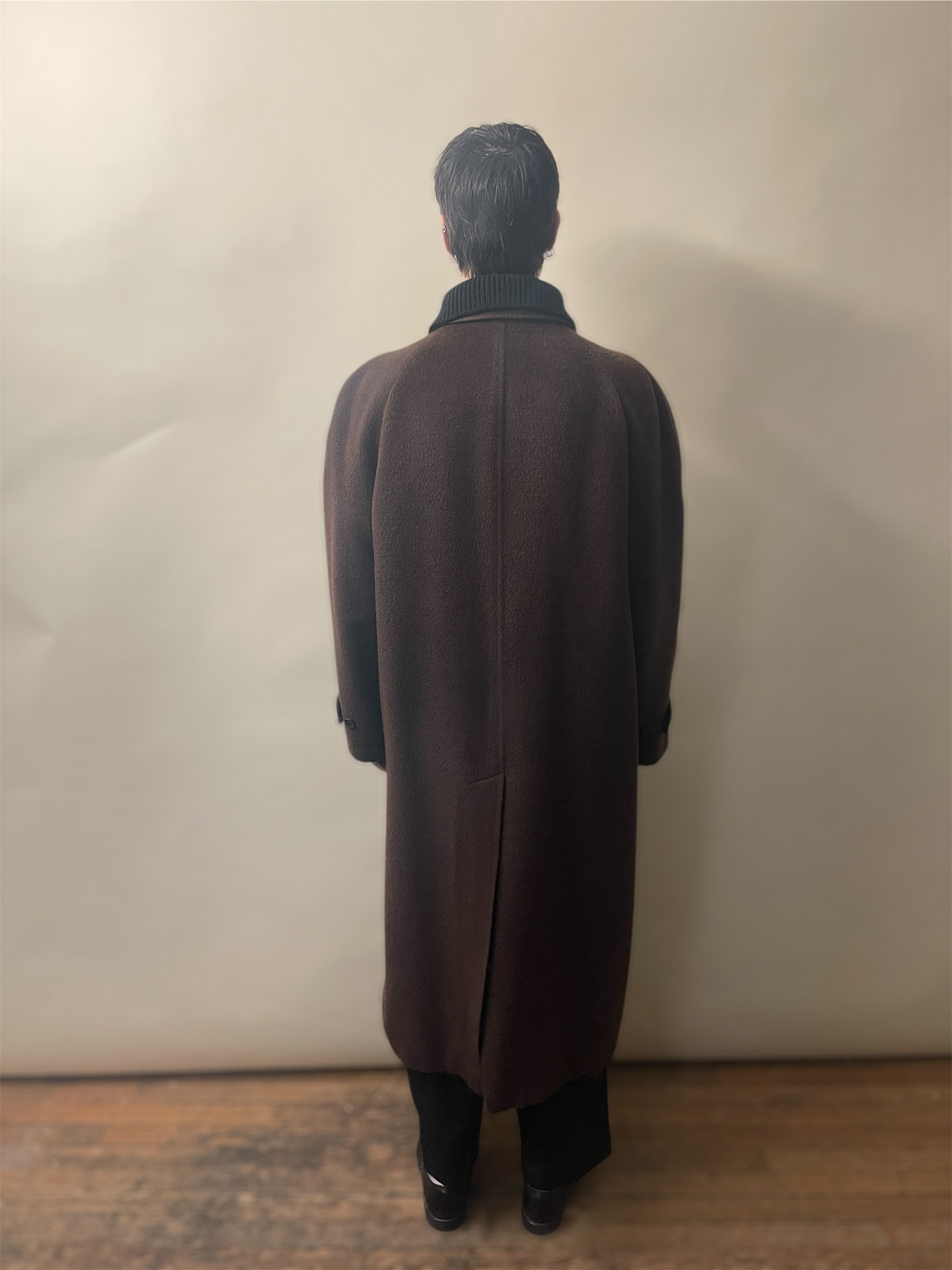 Giorgio Armani Brown Wool Mohair Raglan Sleeve Balmacaan Coat 40R