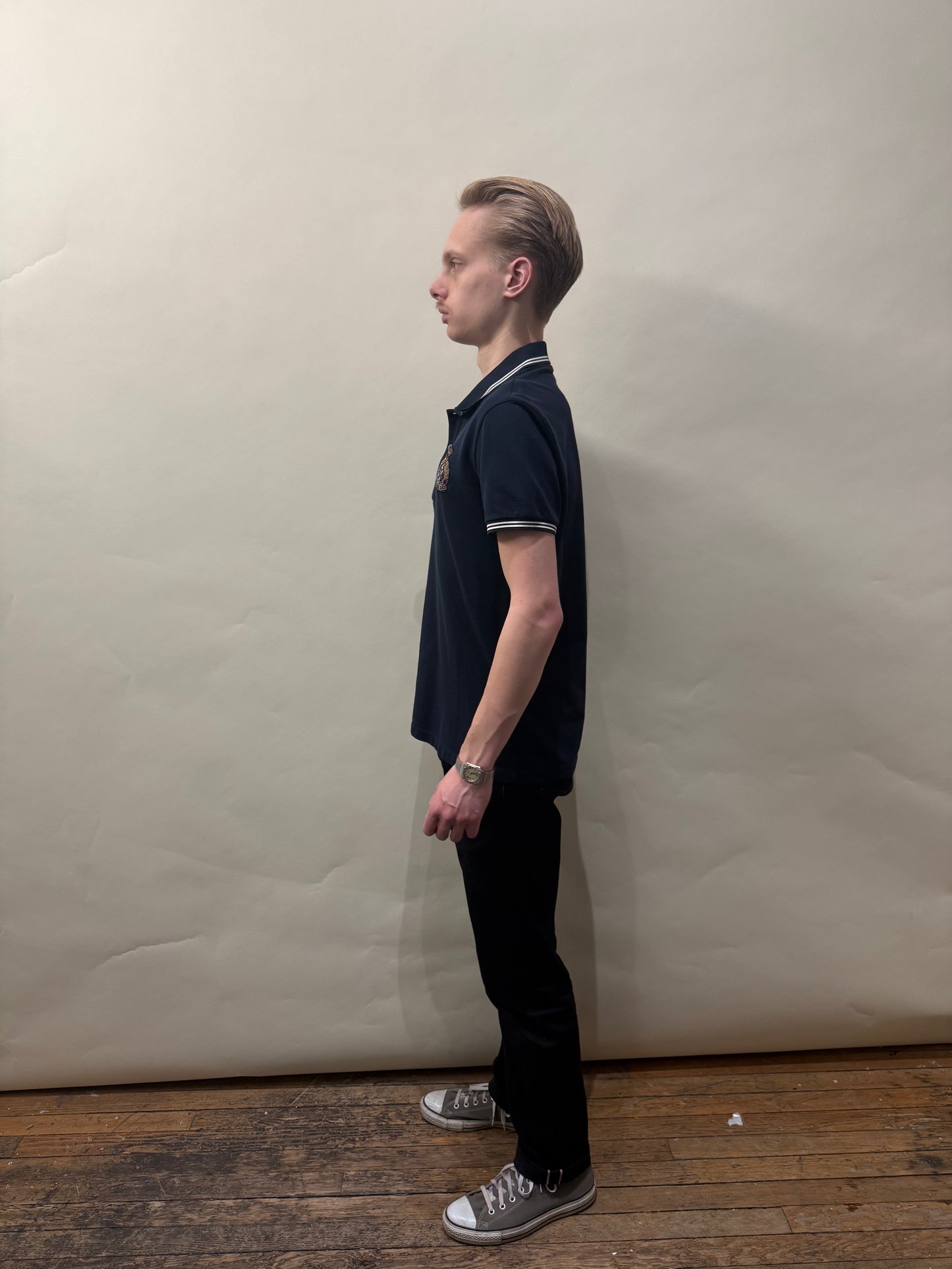 Gucci Navy Blue Crest Logo SS Polo Shirt Medium - M