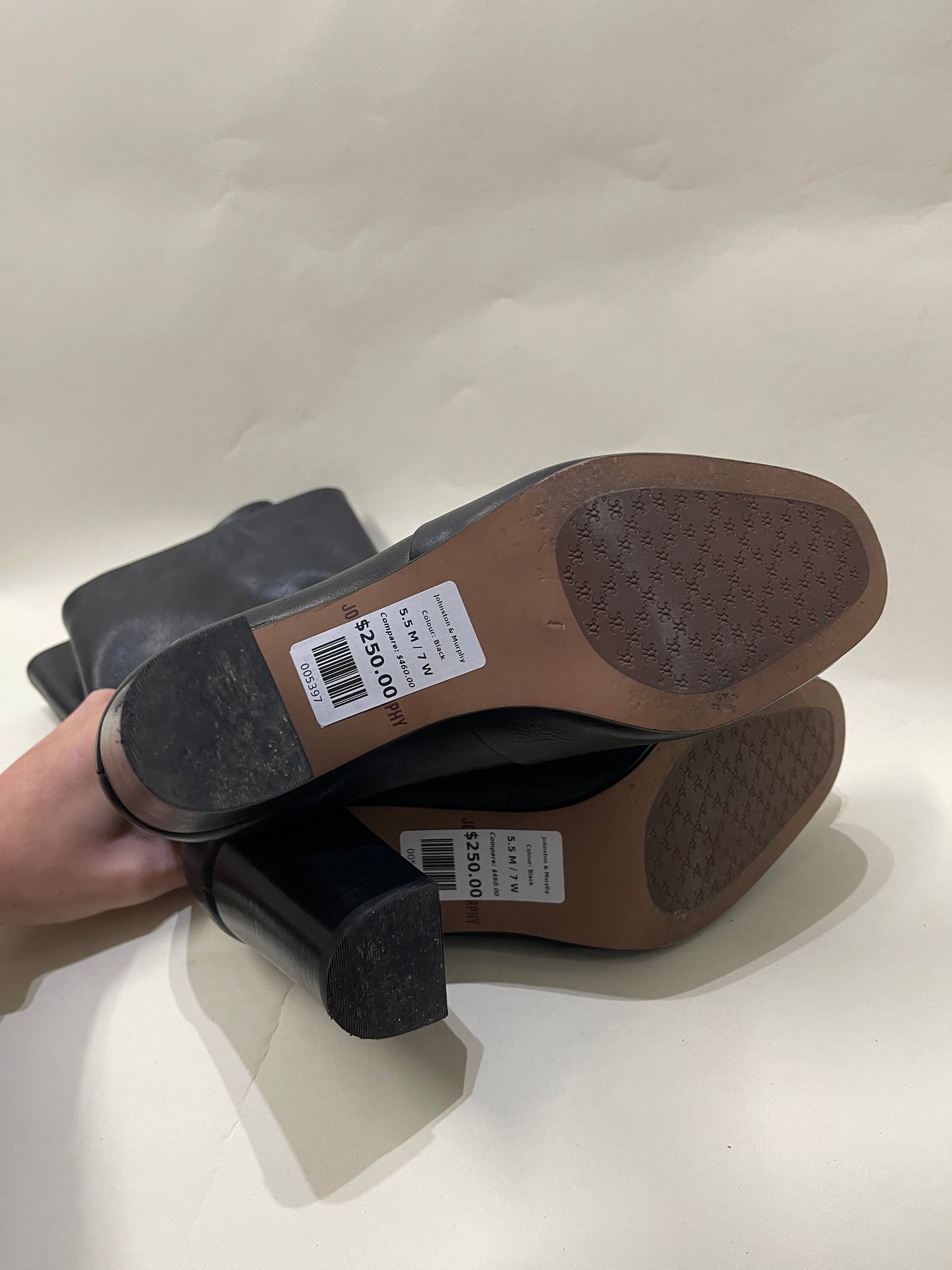 Johnston & Murphy Black Leather Stacked Calf Boots 5.5 M / 7 W