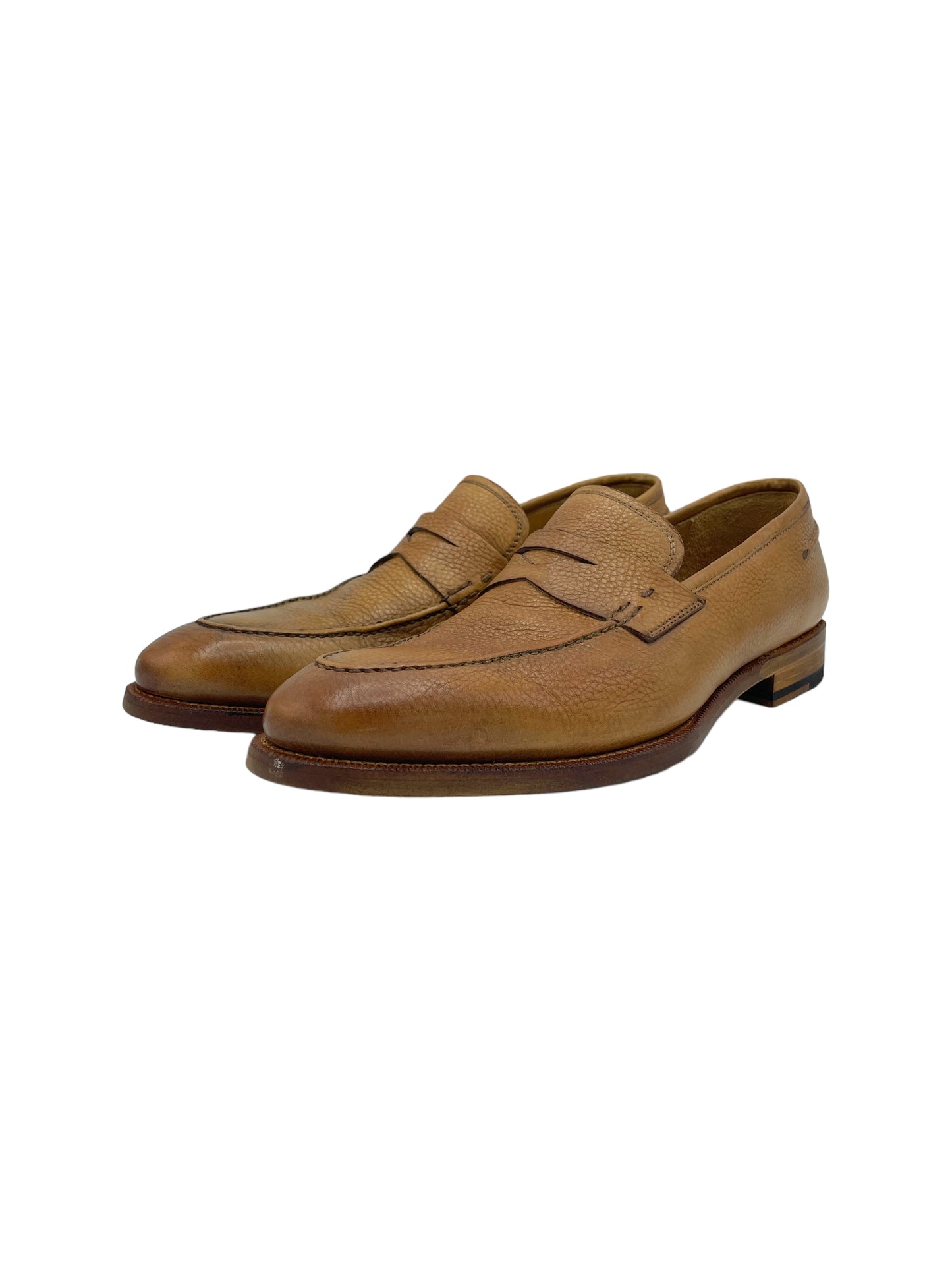 Magnanni Light Brown/Tan Grained Leather Penny Loafers 6 M / 7.5 W