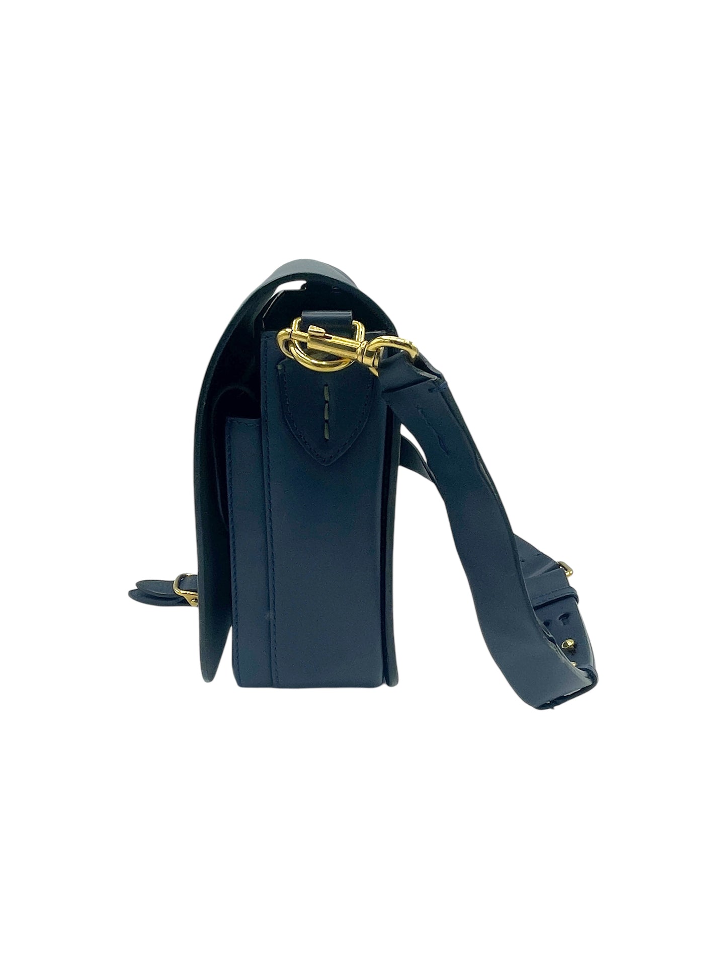 Burberry Navy Blue Leather Bridle Square Satchel Bag Large