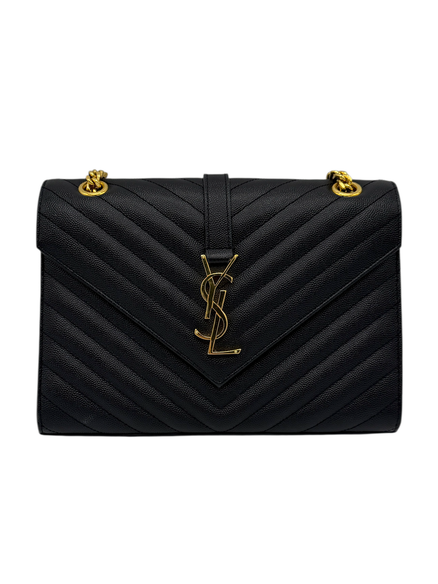 Saint Laurent Black Calf Leather Envelope Medium Bag