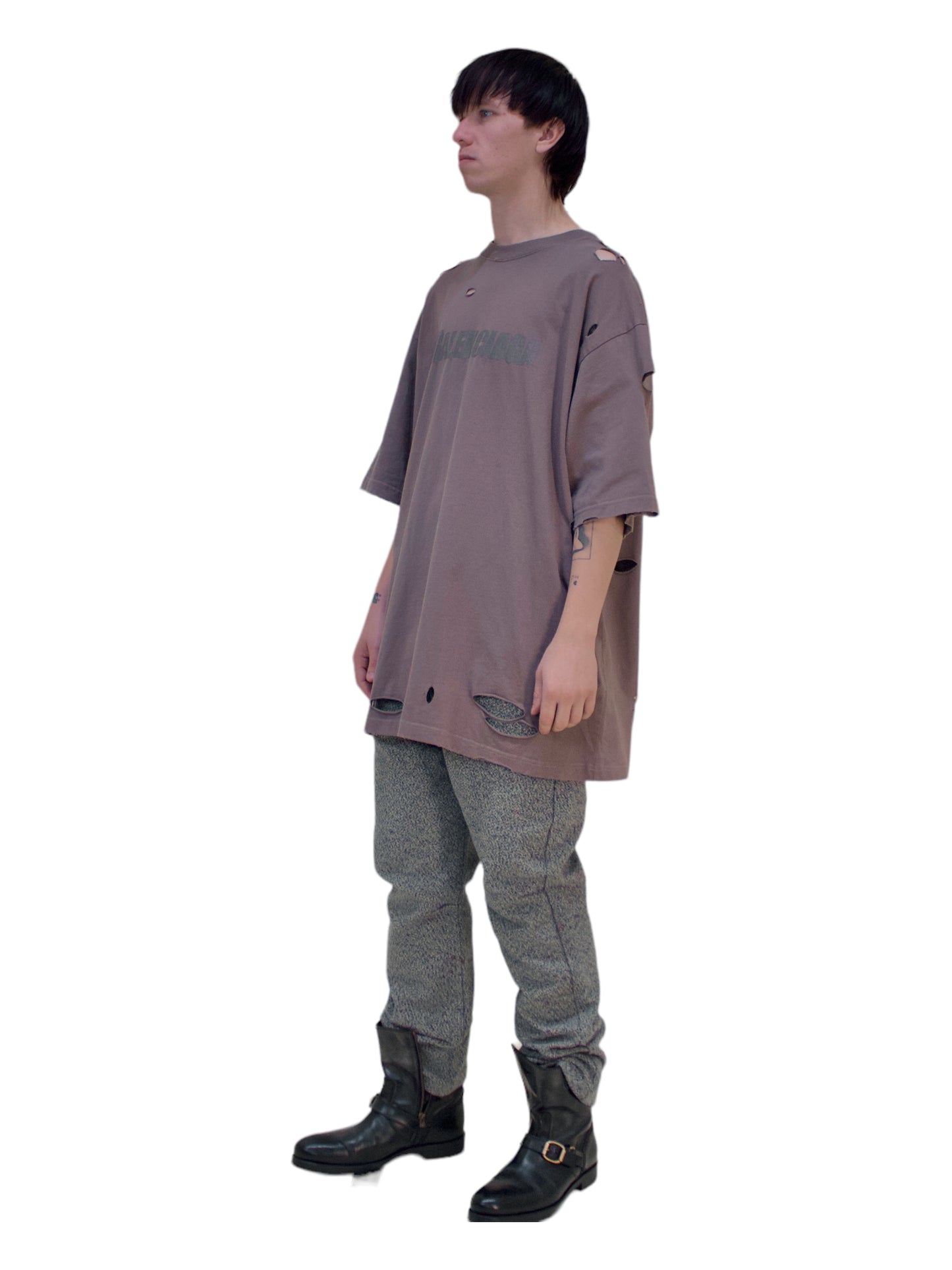 Balenciaga Light Brown Oversized Ripped Cotton Jersey T-Shirt - Genuine Design Luxury Consignment for Men. New & Pre-Owned Clothing, Shoes, & Accessories. Calgary, Canada