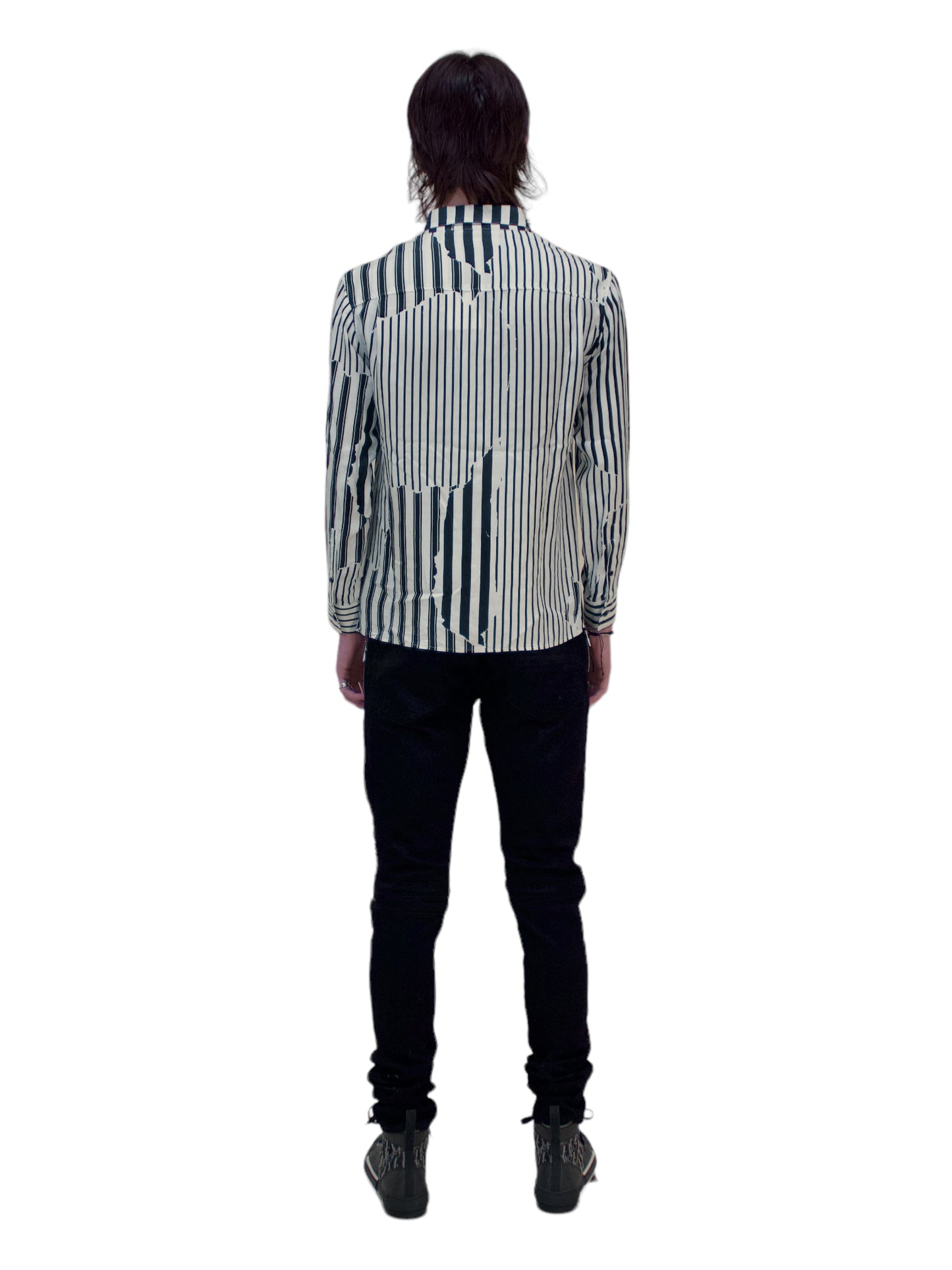 Haider Ackermann Black and White Stripped Silk Button Up Shirt - Genuine Design Luxury Consignment. New & Pre-Owned Clothing, Shoes, & Accessories. Calgary, Canada