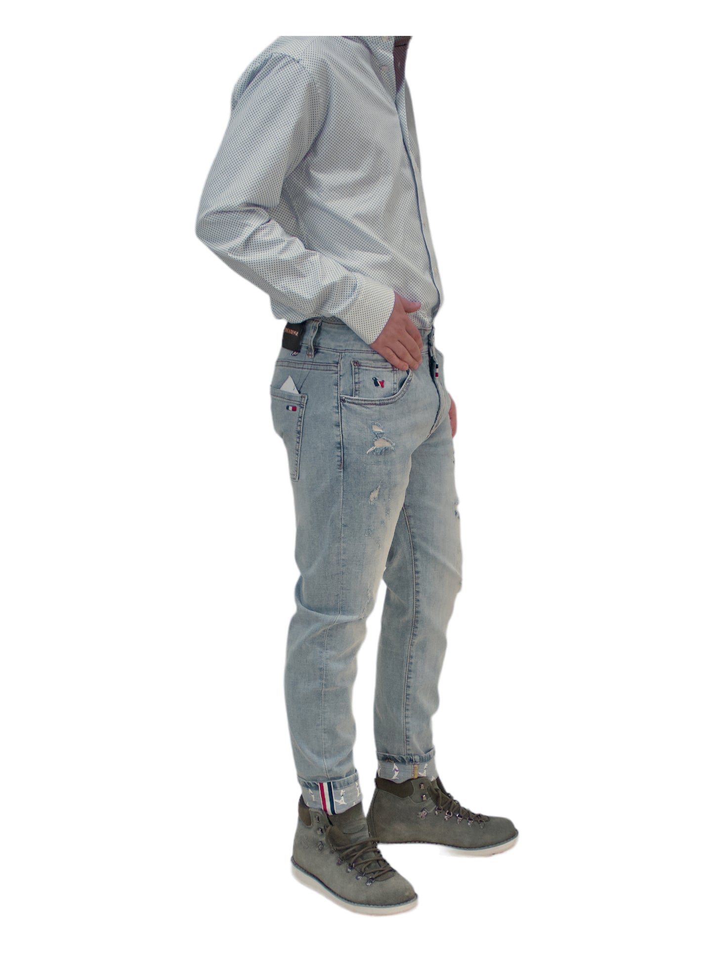 Thom Browne Blue Light Wash Distressed Jeans - Genuine Design luxury consignment Calgary, Alberta, Canada New and pre-owned clothing, shoes, accessories.