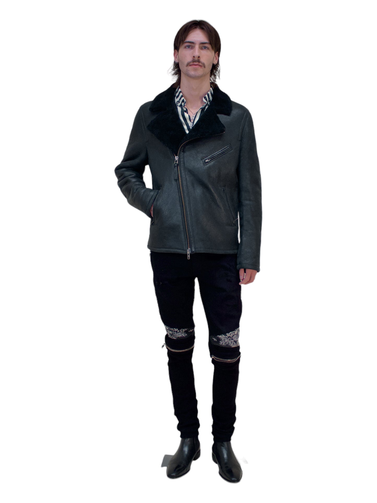 Mackage Black Sherling Leather Bomber Jacket - Genuine Design Luxury Consignment for Men. New & Pre-Owned Clothing, Shoes, & Accessories. Calgary, Canada