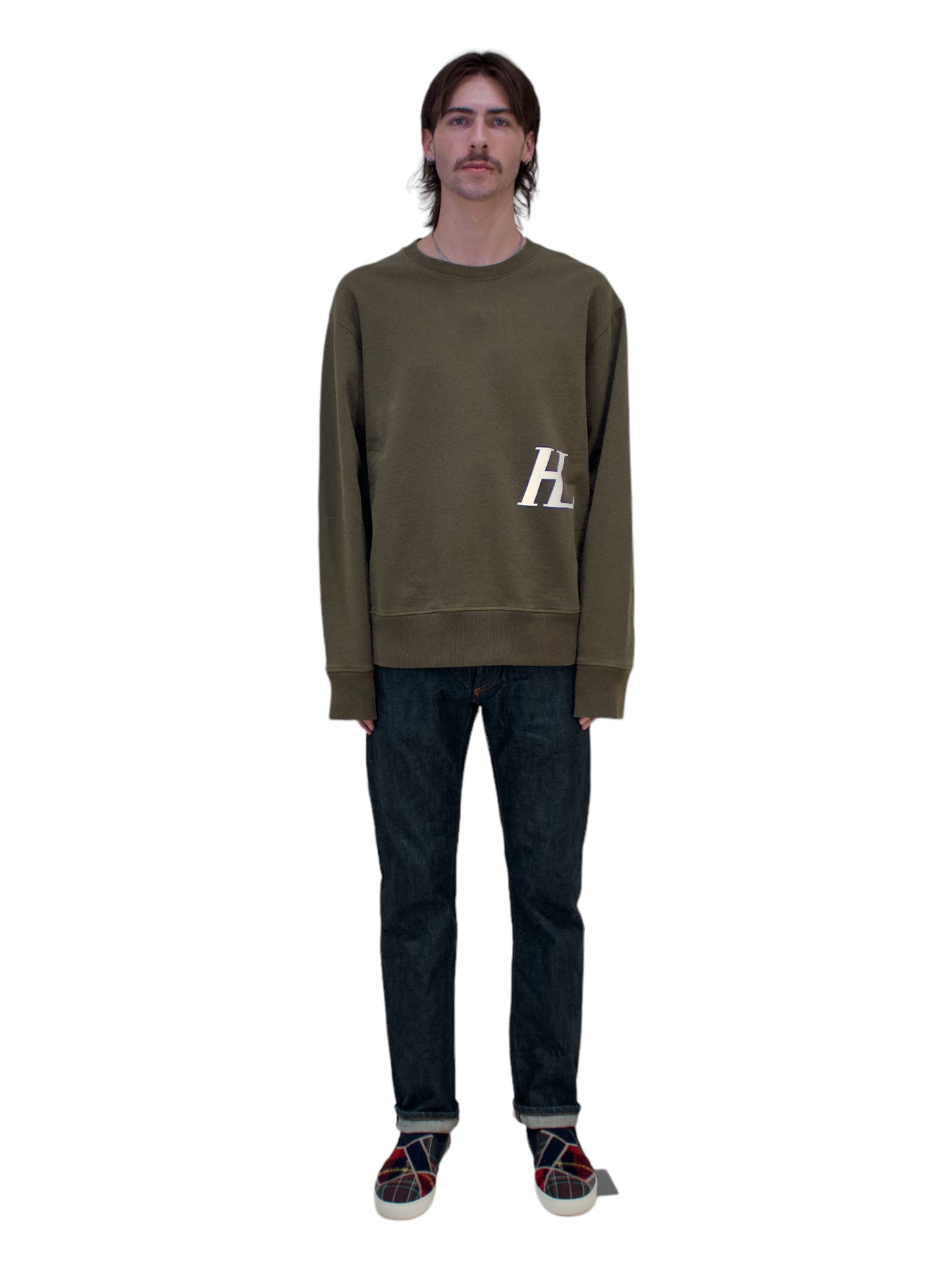 Helmut Lang Green Graphic Crewneck Sweater - Genuine Design Luxury Consignment. New & Pre-Owned Clothing, Shoes, & Accessories. Calgary, Canada