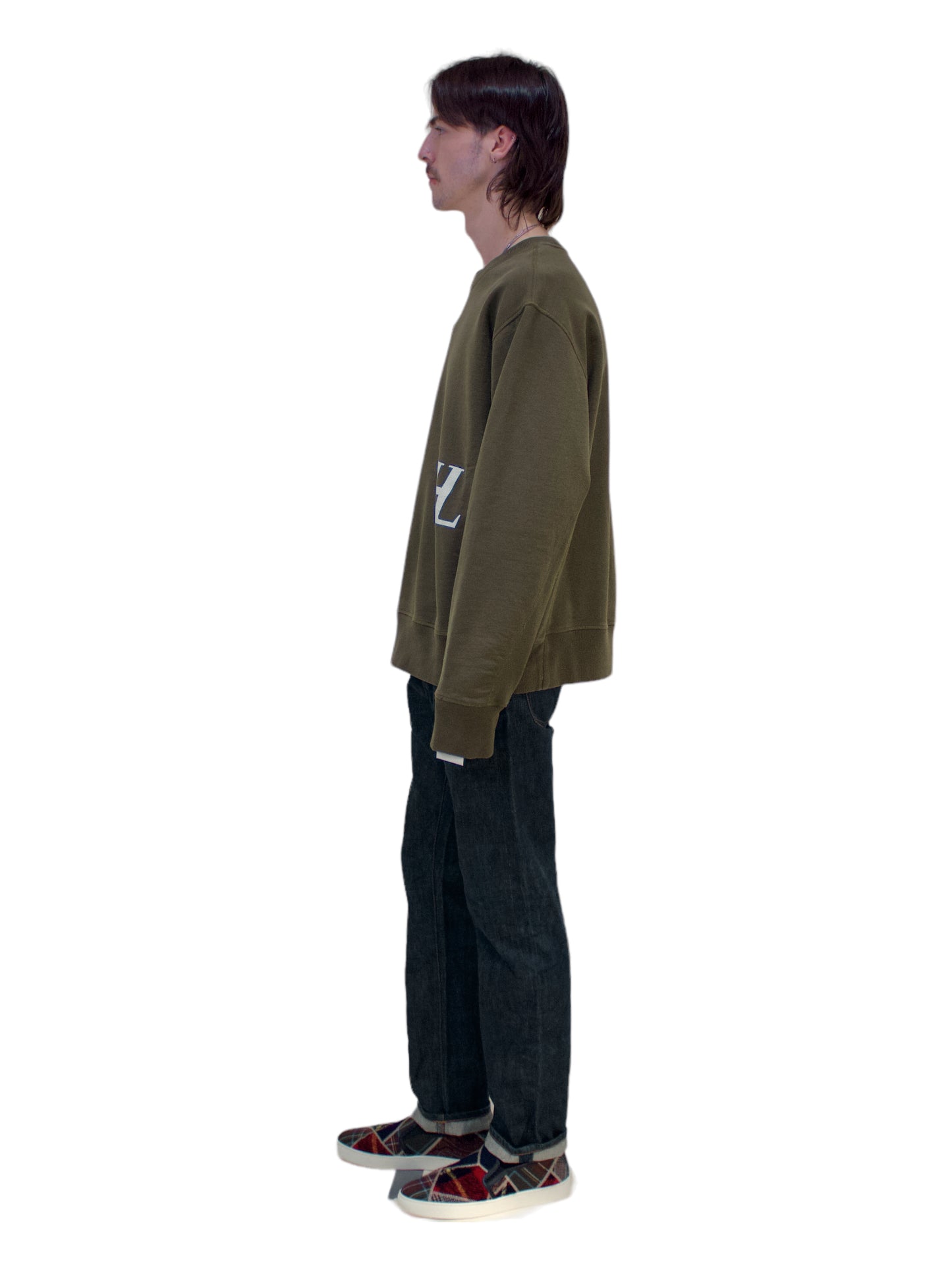 Helmut Lang Green Graphic Crewneck Sweater - Genuine Design Luxury Consignment. New & Pre-Owned Clothing, Shoes, & Accessories. Calgary, Canada