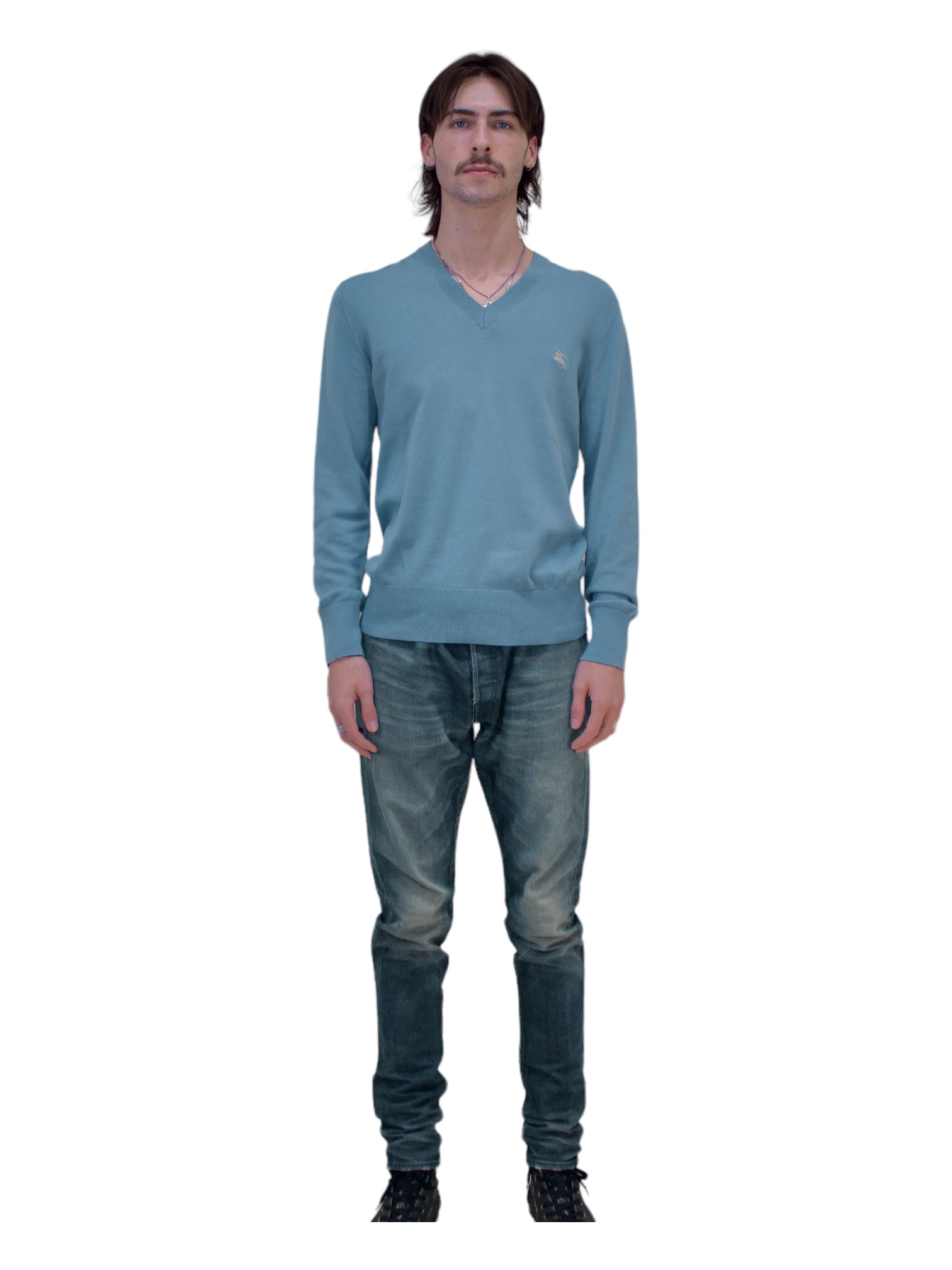 Burberry Light Blue Long Sleeve V-Neck Sweater – Genuine Design