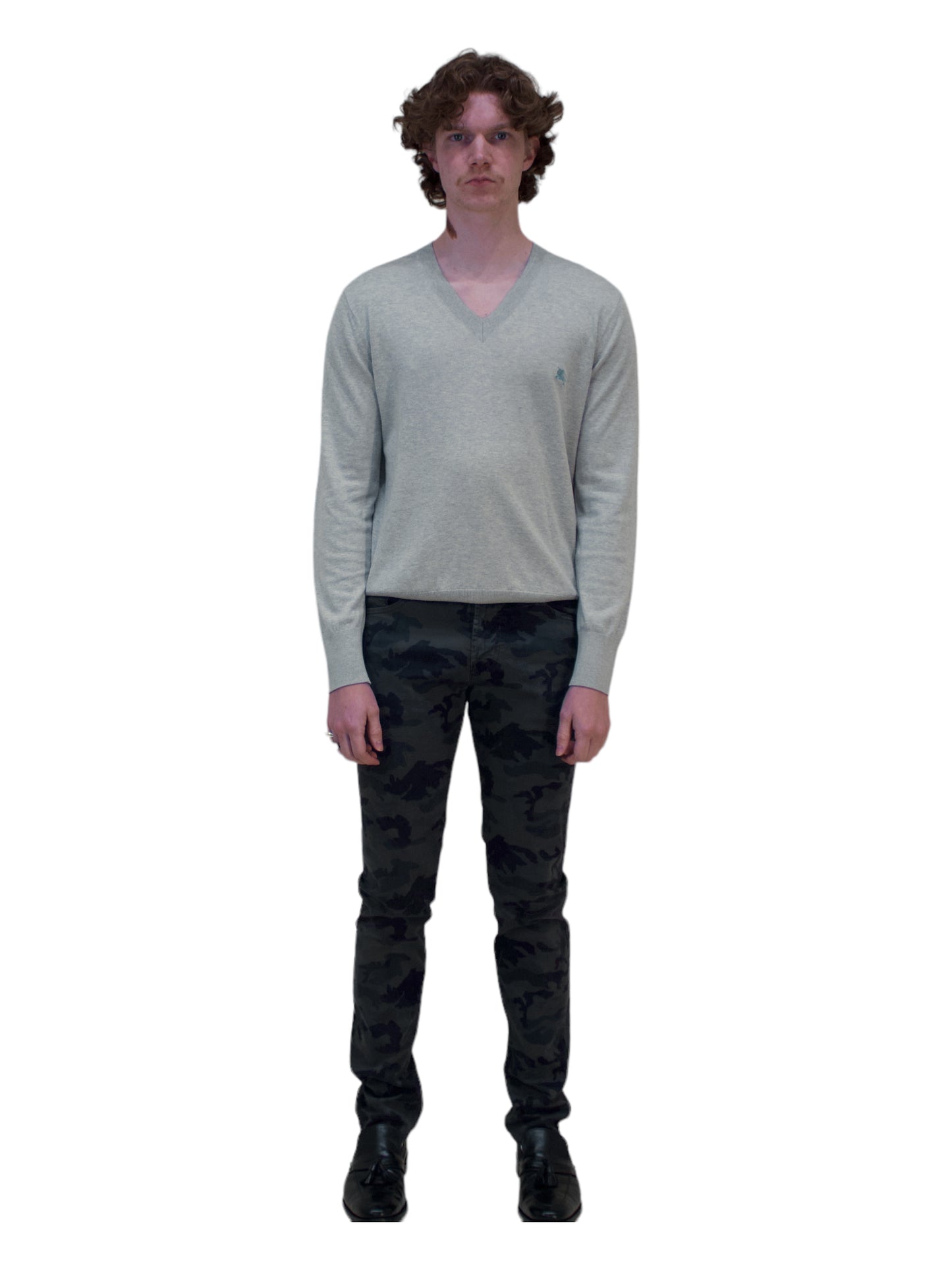 Burberry Light Grey Long Sleeve V-Neck Sweater - Genuine Design Luxury Consignment for Men. New & Pre-Owned Clothing, Shoes, & Accessories. Calgary, Canada