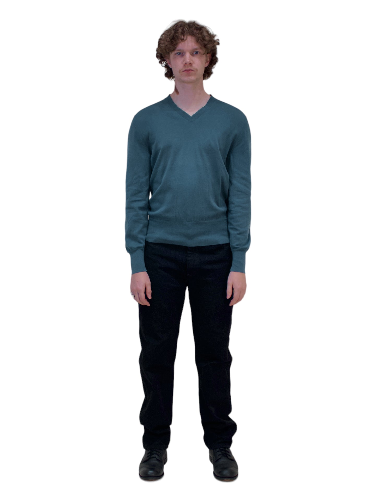 Tom Ford Steel Blue Long Sleeve Cotton V-Neck Shirt