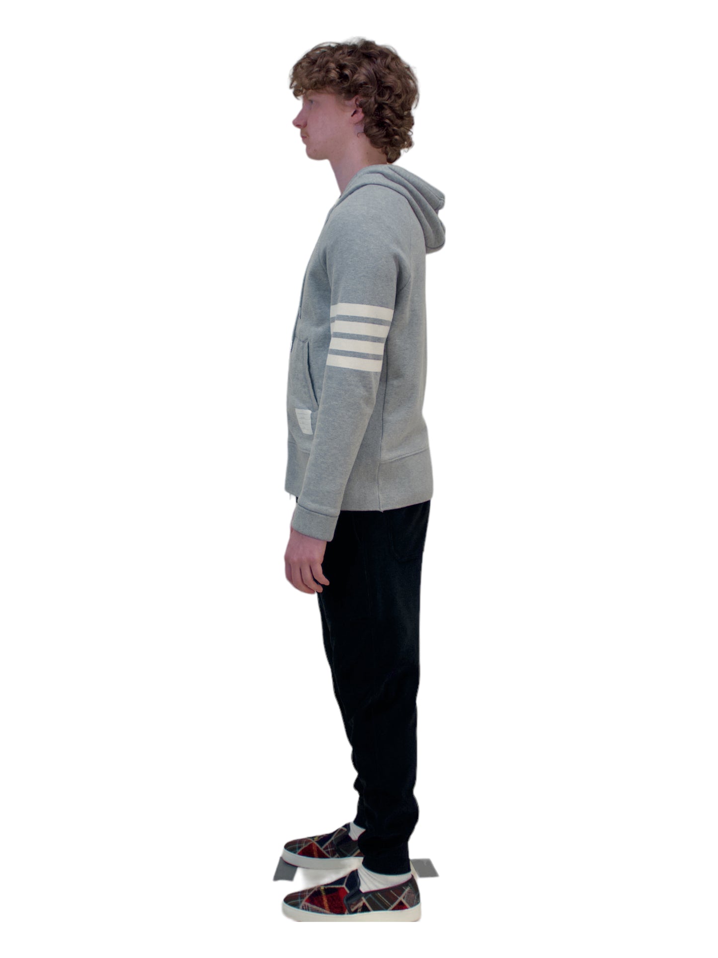 Thom Browne Grey 4-Bar Zip-Up Hoodie - Genuine Design Luxury Consignment for Men. New & Pre-Owned Clothing, Shoes, & Accessories. Calgary, Canada