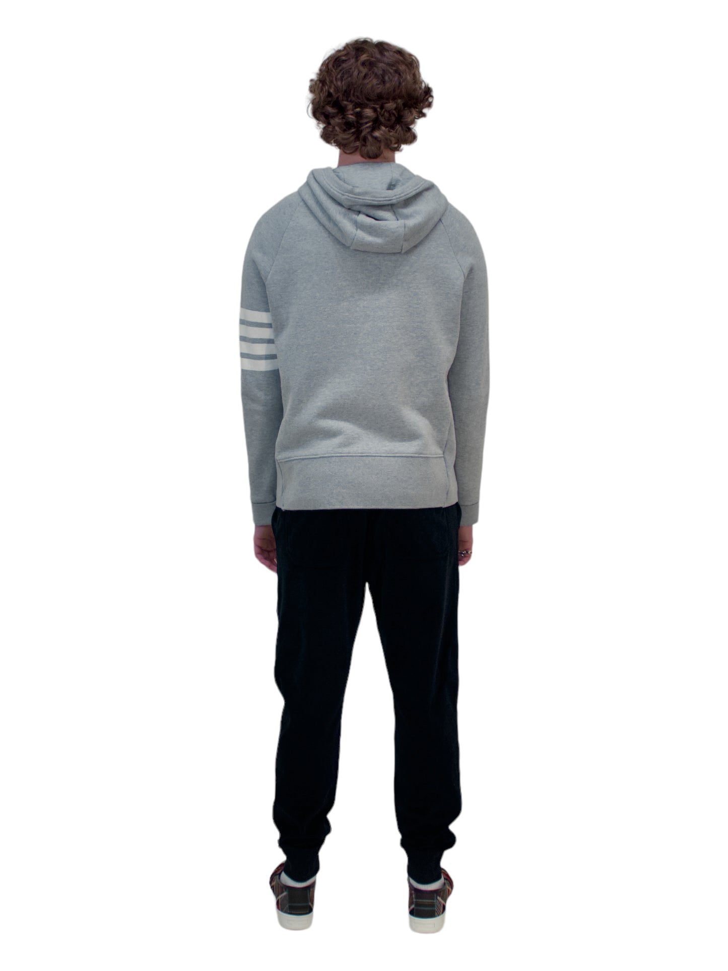 Thom Browne Grey 4-Bar Zip-Up Hoodie - Genuine Design Luxury Consignment for Men. New & Pre-Owned Clothing, Shoes, & Accessories. Calgary, Canada