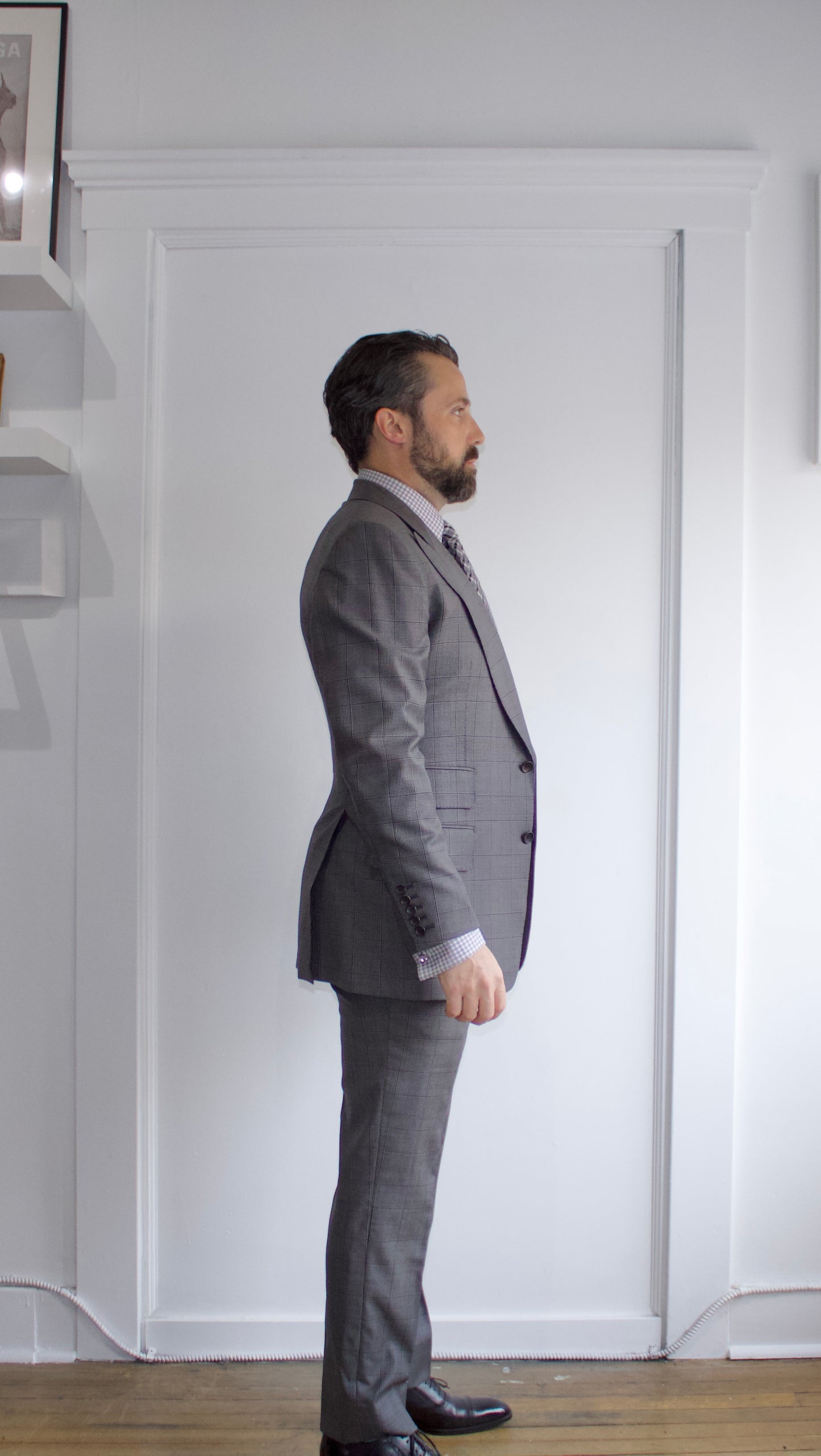 Atelier Munro Grey Glen Plaid Wool 3 Piece Full Suit 38R - Genuine Design Luxury Consignment for Men. New & Pre-Owned Clothing, Shoes, & Accessories. Calgary, Canada