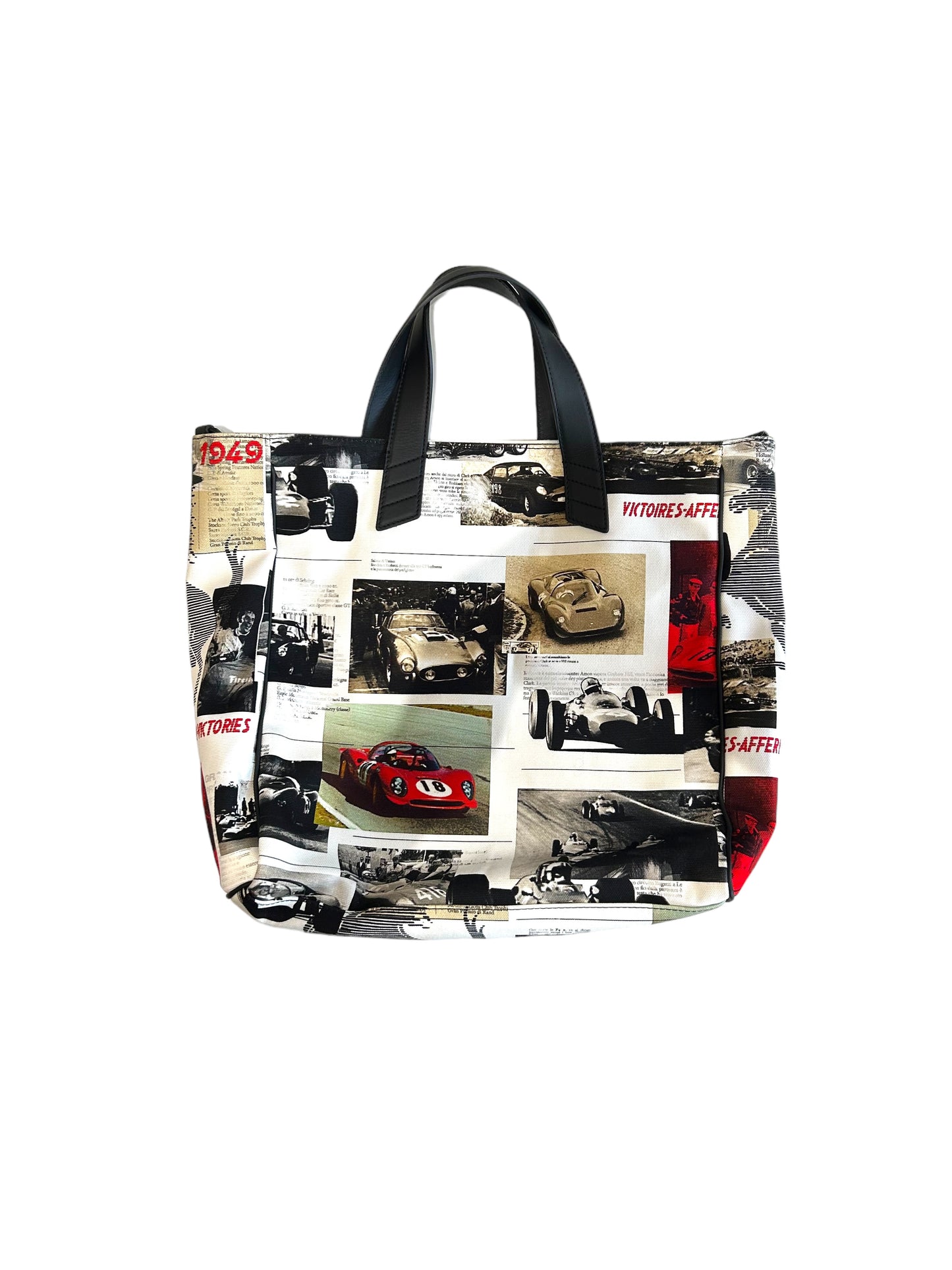 Ferrari White & Multicolour Canvas Printed Tote Bag - Genuine Design Luxury Consignment. New & Pre-Owned Clothing, Shoes, & Accessories. Calgary, Canada