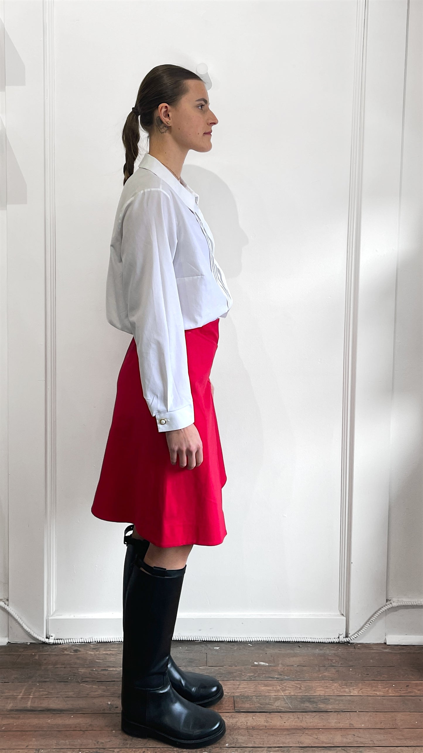Celine Red Layered Asymmetrical Midi Skirt