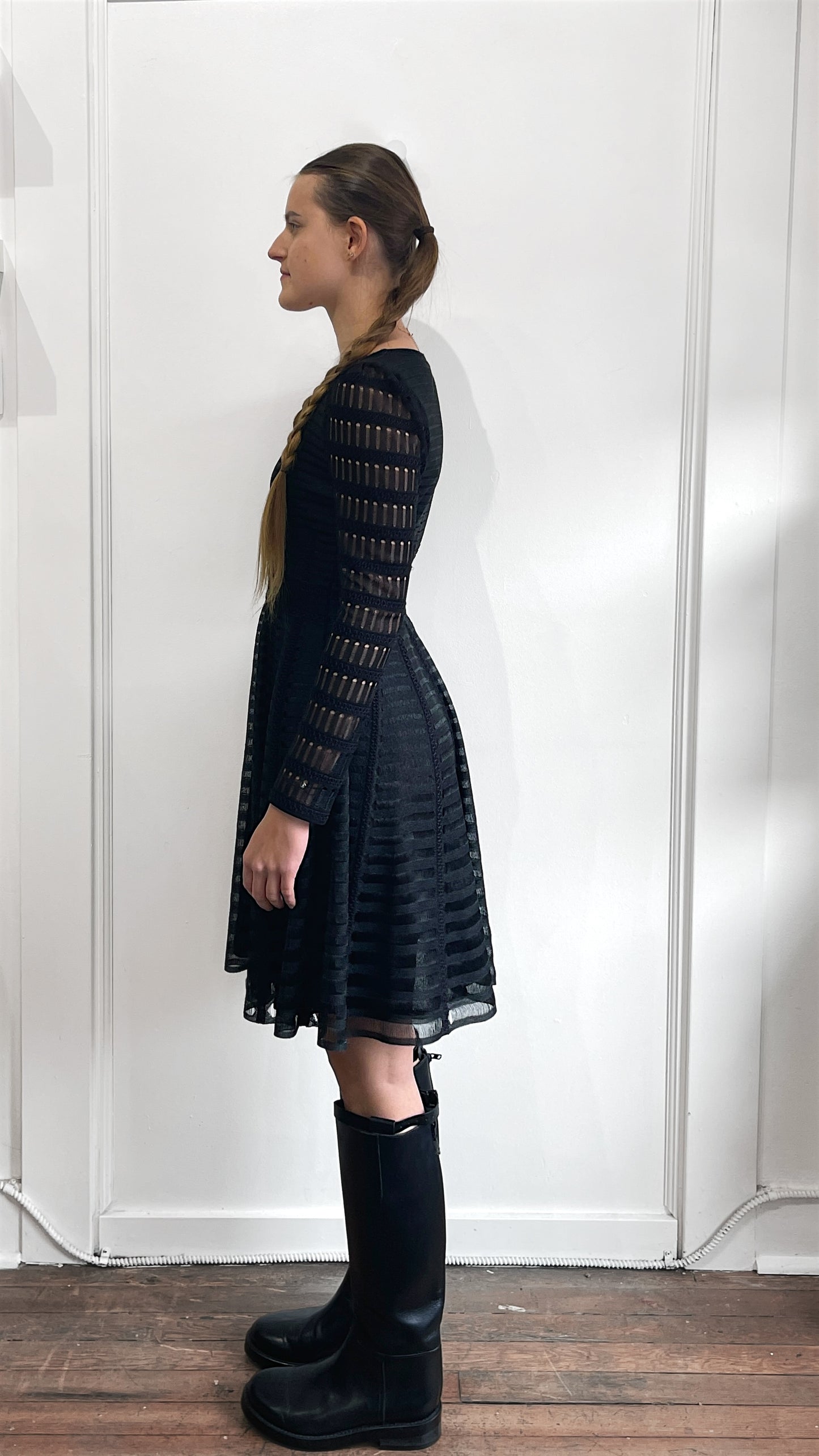 Alexander McQueen Black Mesh Crewneck Long Sleeve Dress Medium
