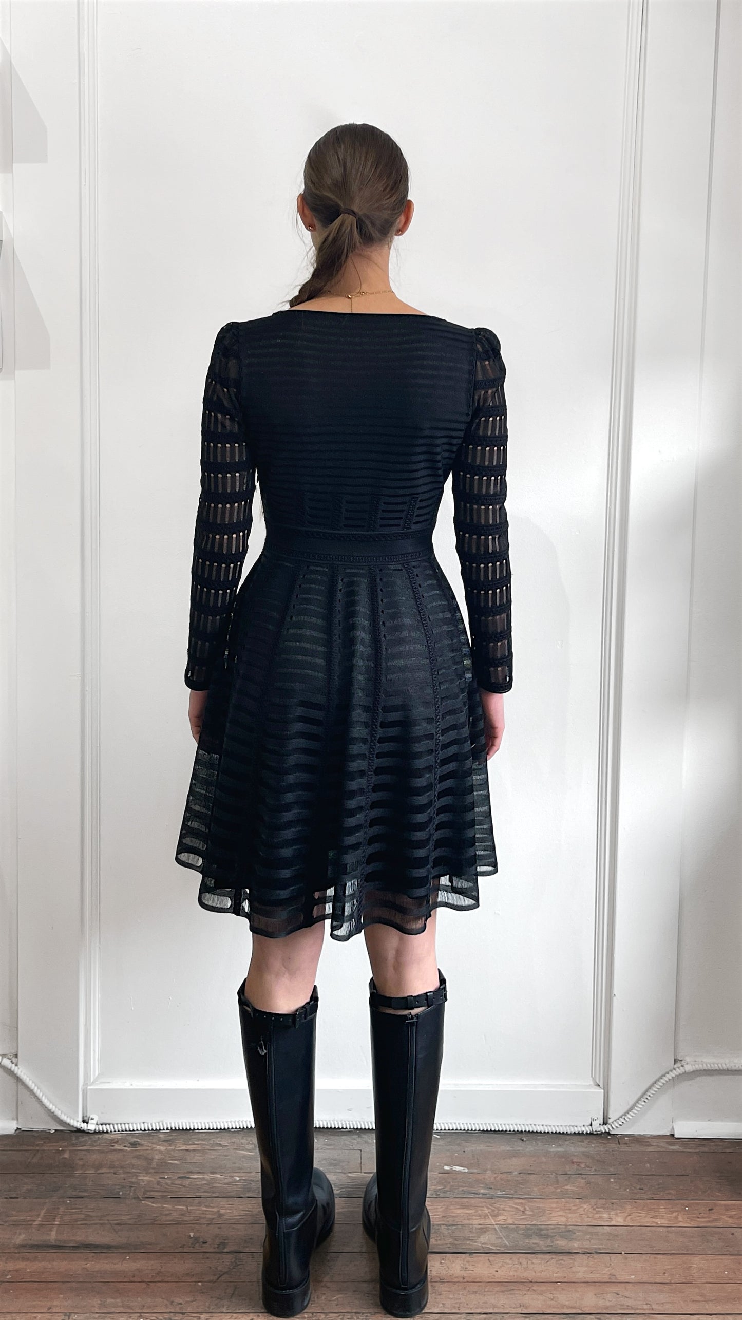 Alexander McQueen Black Mesh Crewneck Long Sleeve Dress Medium