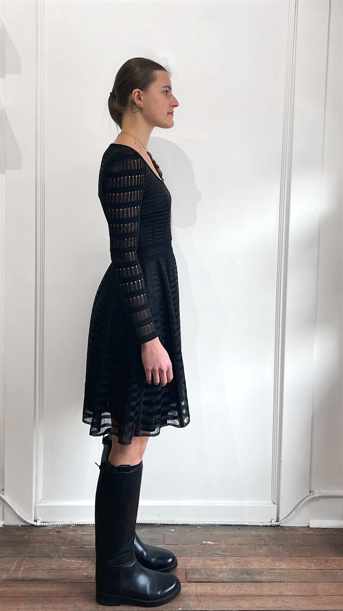 Alexander McQueen Black Mesh Crewneck Long Sleeve Dress Medium