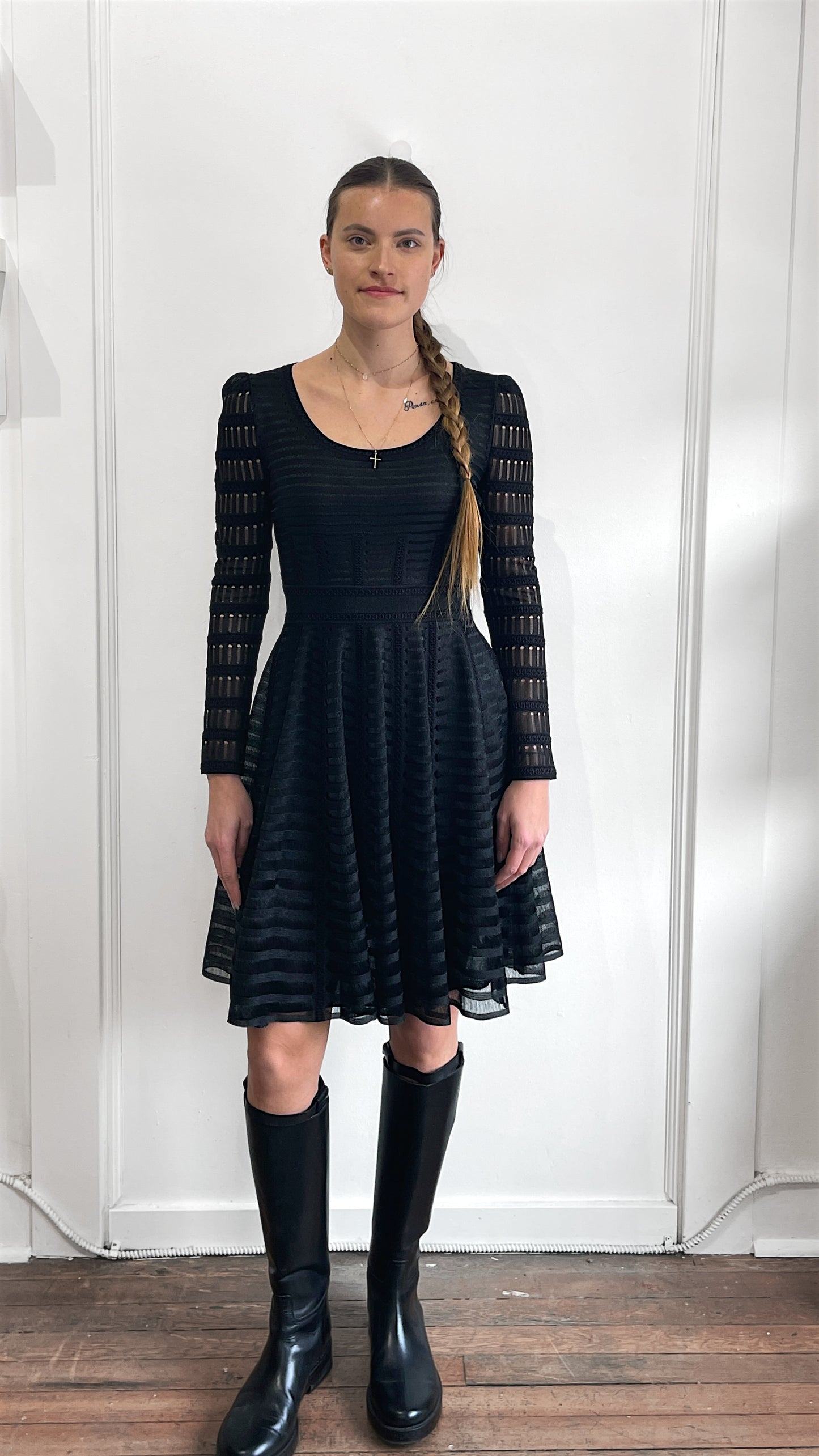 Alexander McQueen Black Mesh Crewneck Long Sleeve Dress Medium