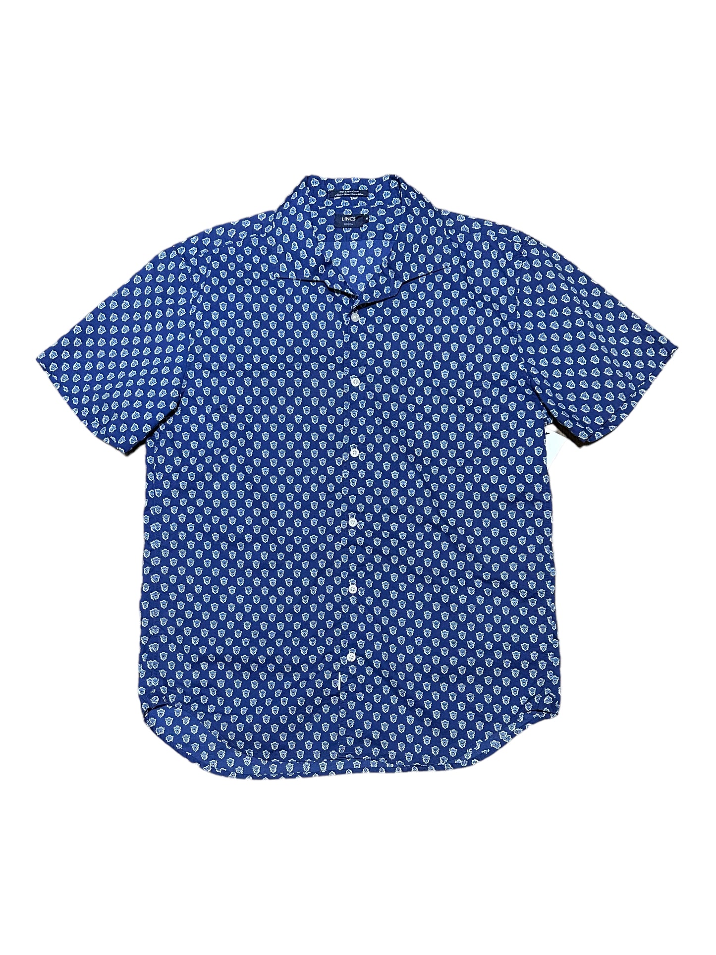 Lincs Blue Cotton Button Up Short Sleeve Casual Shirt