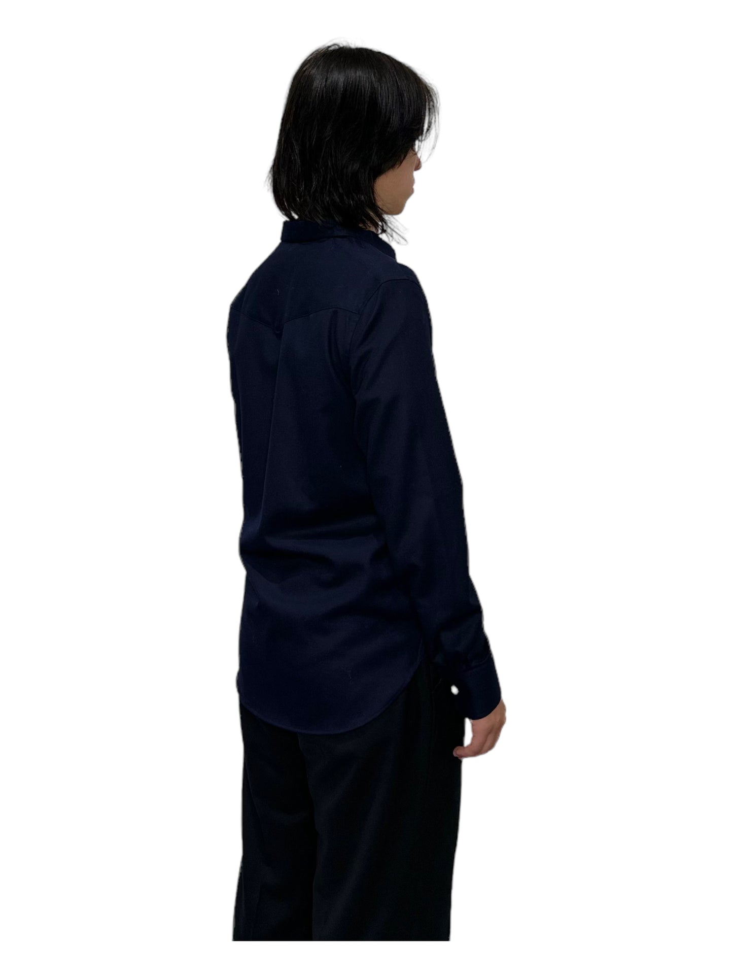 Officine Générale Navy Blue 1/2 Zip Long Sleeve Shirt - Genuine Design Luxury Consignment for Men. New & Pre-Owned Clothing, Shoes, & Accessories. Calgary, Canada