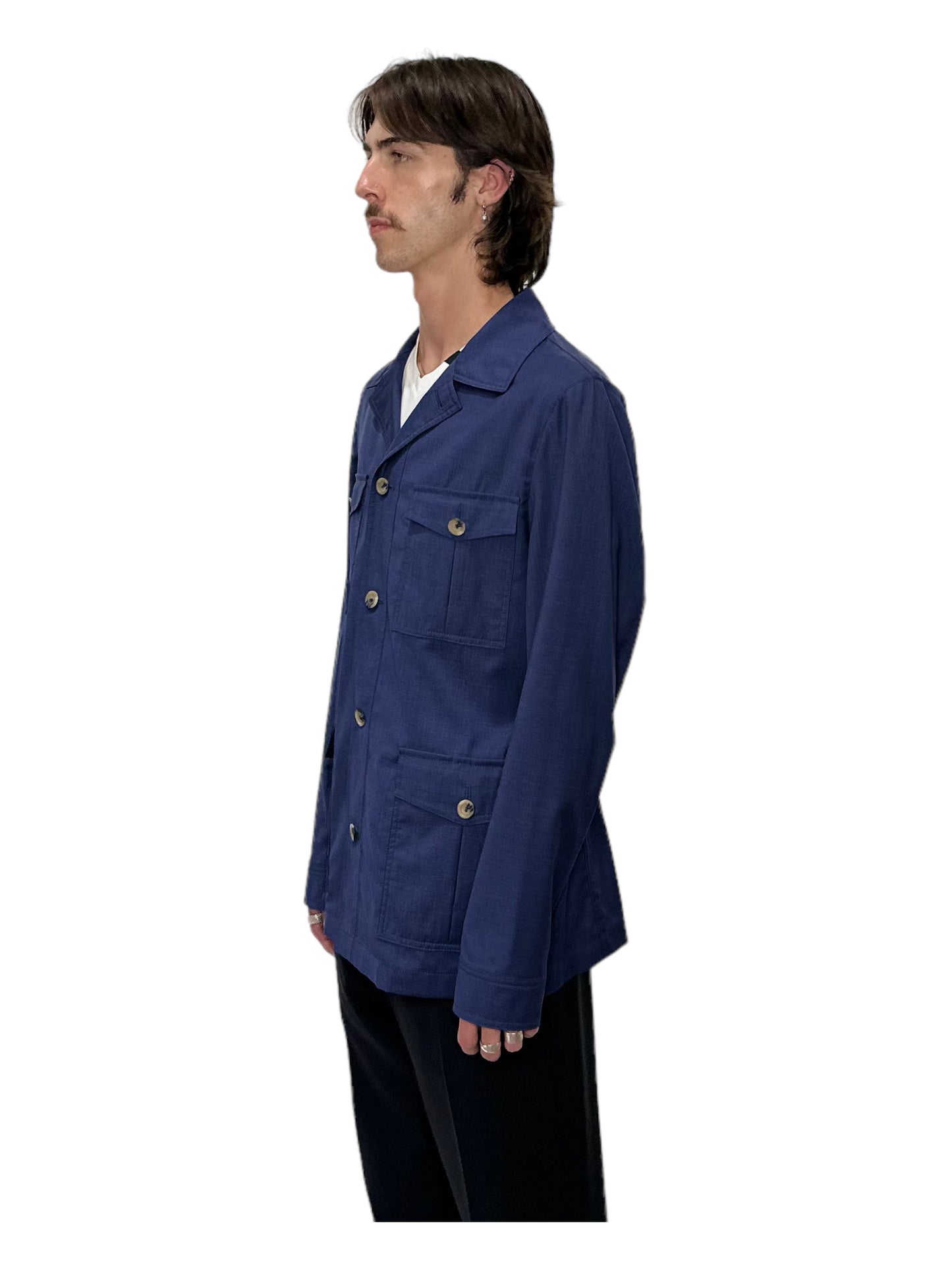 Canali Blue Multi Pocket Button Up Jacket - Genuine Design Luxury Consignment for Men. New & Pre-Owned Clothing, Shoes, & Accessories. Calgary, Canada