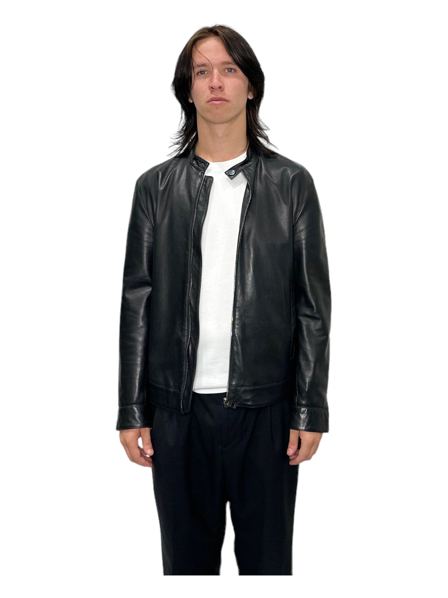 Versace Black Leather Biker Jacket - Genuine Design Luxury Consignment for Men. New & Pre-Owned Clothing, Shoes, & Accessories. Calgary, Canada