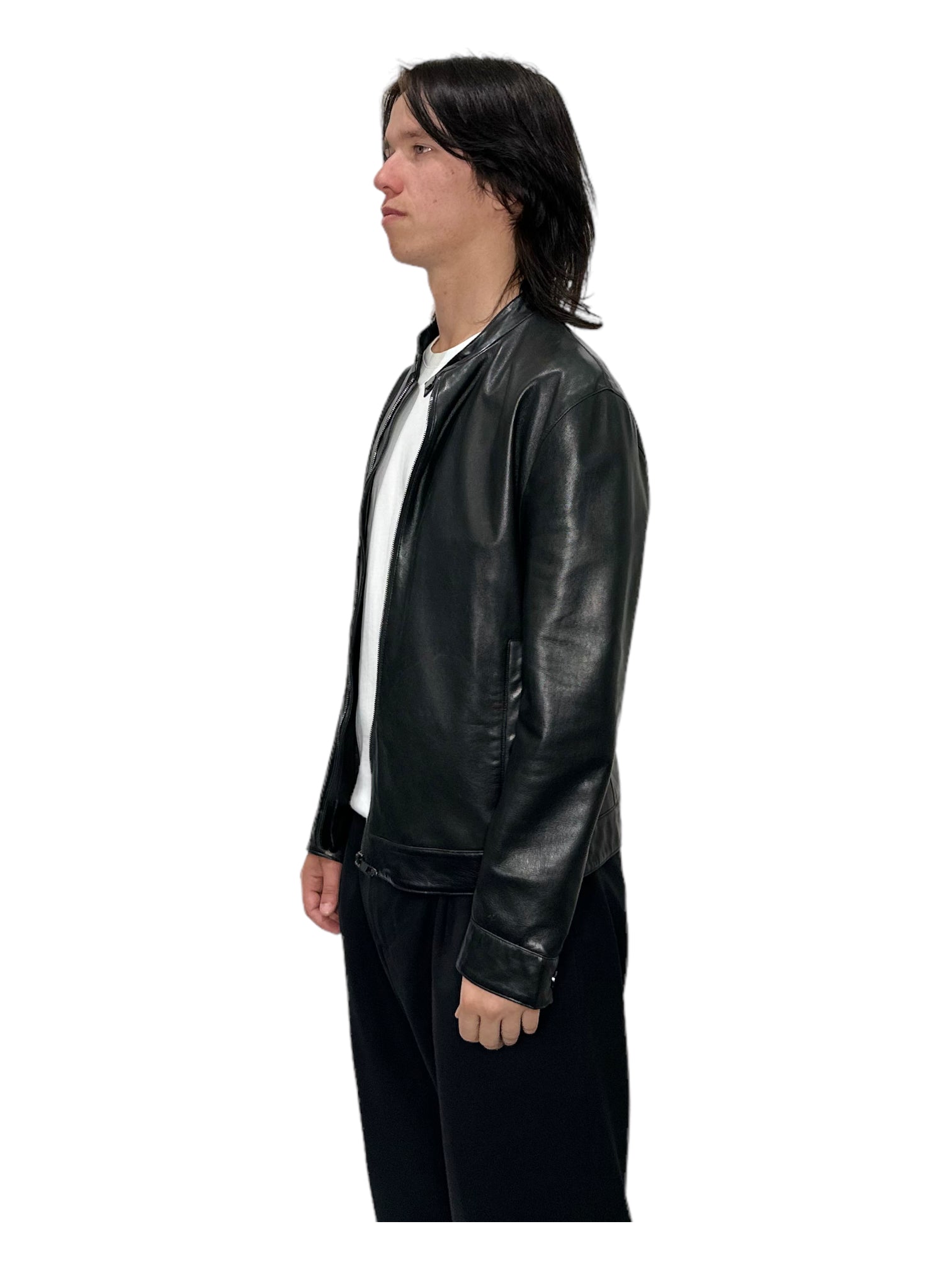 Versace Black Leather Biker Jacket - Genuine Design Luxury Consignment for Men. New & Pre-Owned Clothing, Shoes, & Accessories. Calgary, Canada