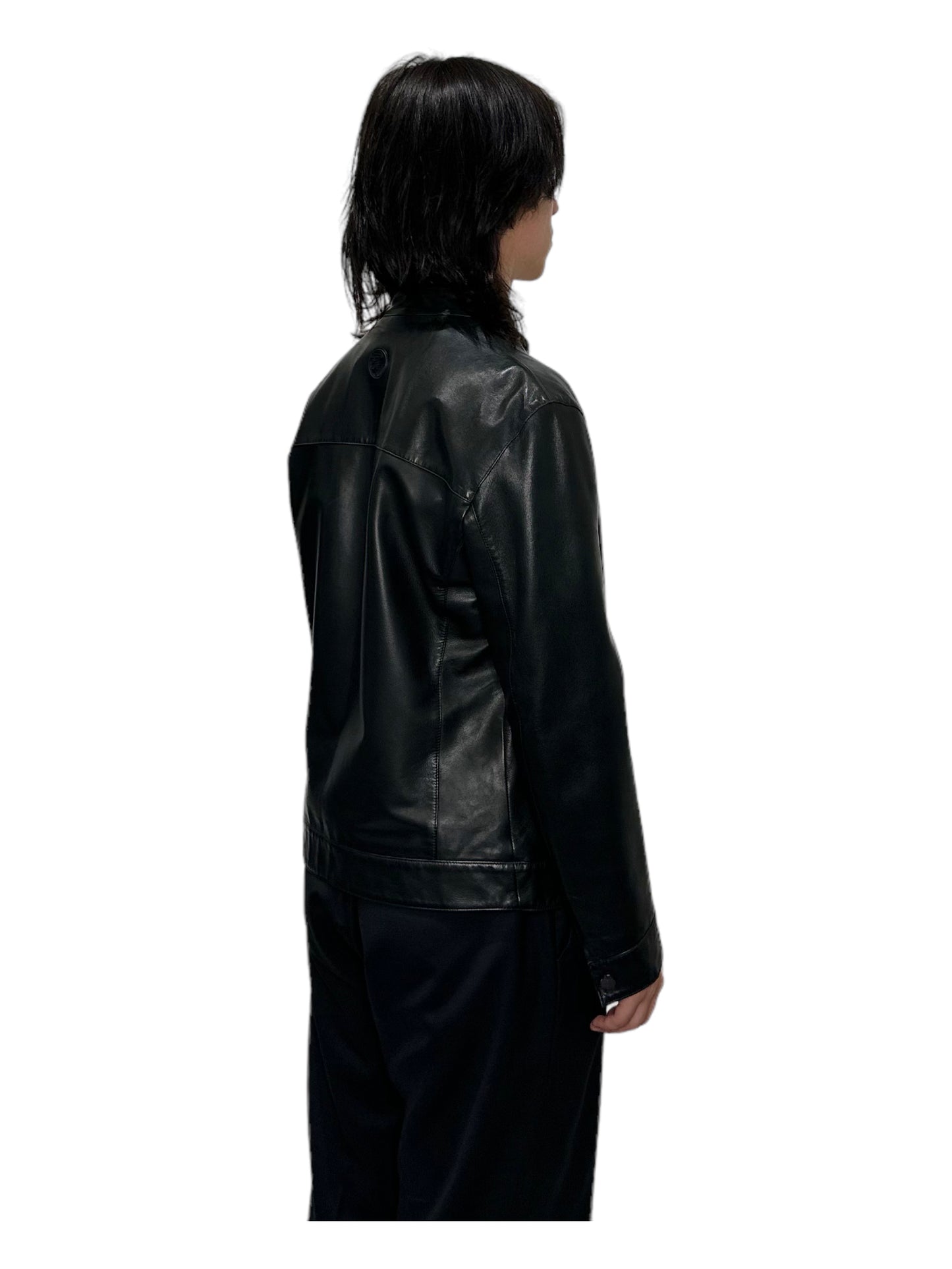 Versace Black Leather Biker Jacket - Genuine Design Luxury Consignment for Men. New & Pre-Owned Clothing, Shoes, & Accessories. Calgary, Canada
