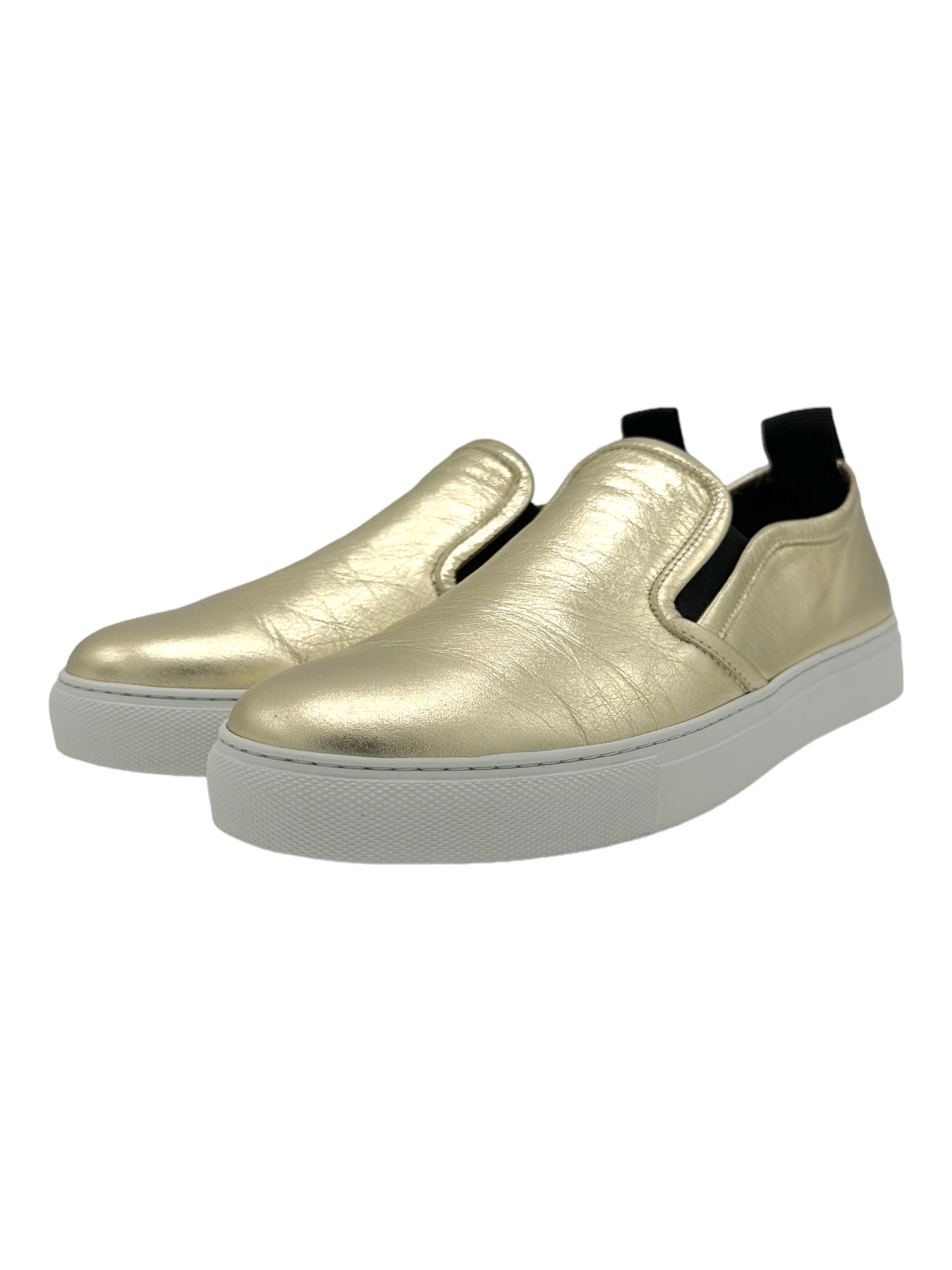 Alexander McQueen Gold & White Slip On Sneaker - Genuine Design Luxury Consignment for Men. New & Pre-Owned Clothing, Shoes, & Accessories. Calgary, Canada