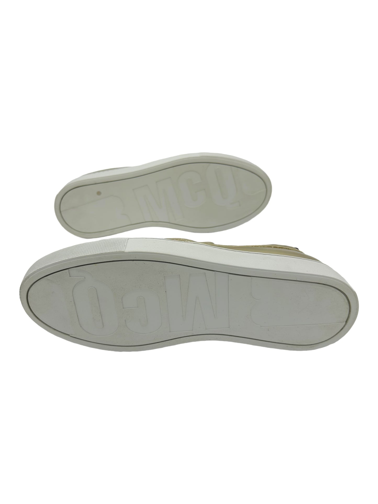 Alexander McQueen Gold & White Slip On Sneaker - Genuine Design Luxury Consignment for Men. New & Pre-Owned Clothing, Shoes, & Accessories. Calgary, Canada