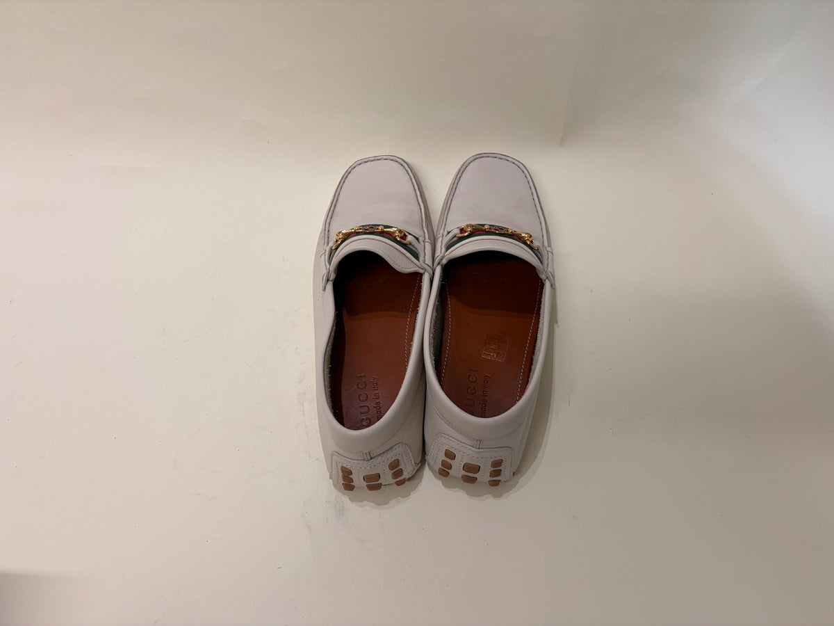 Gucci Off White Leather Horsebit Driving Loafers 10 M / 11.5 W