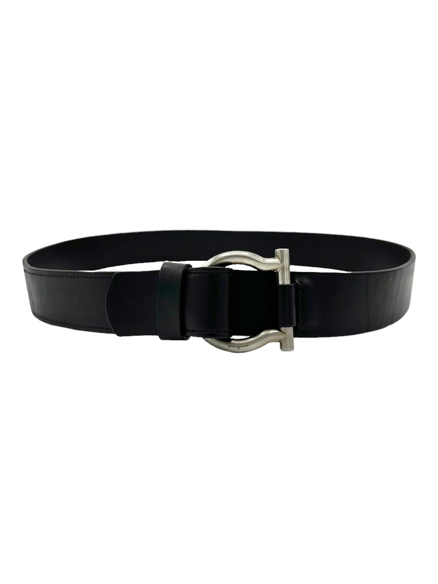 Salvatore Ferragamo Black Leather Belt - Genuine Design luxury consignment Calgary, Alberta, Canada New and pre-owned clothing, shoes, accessories.